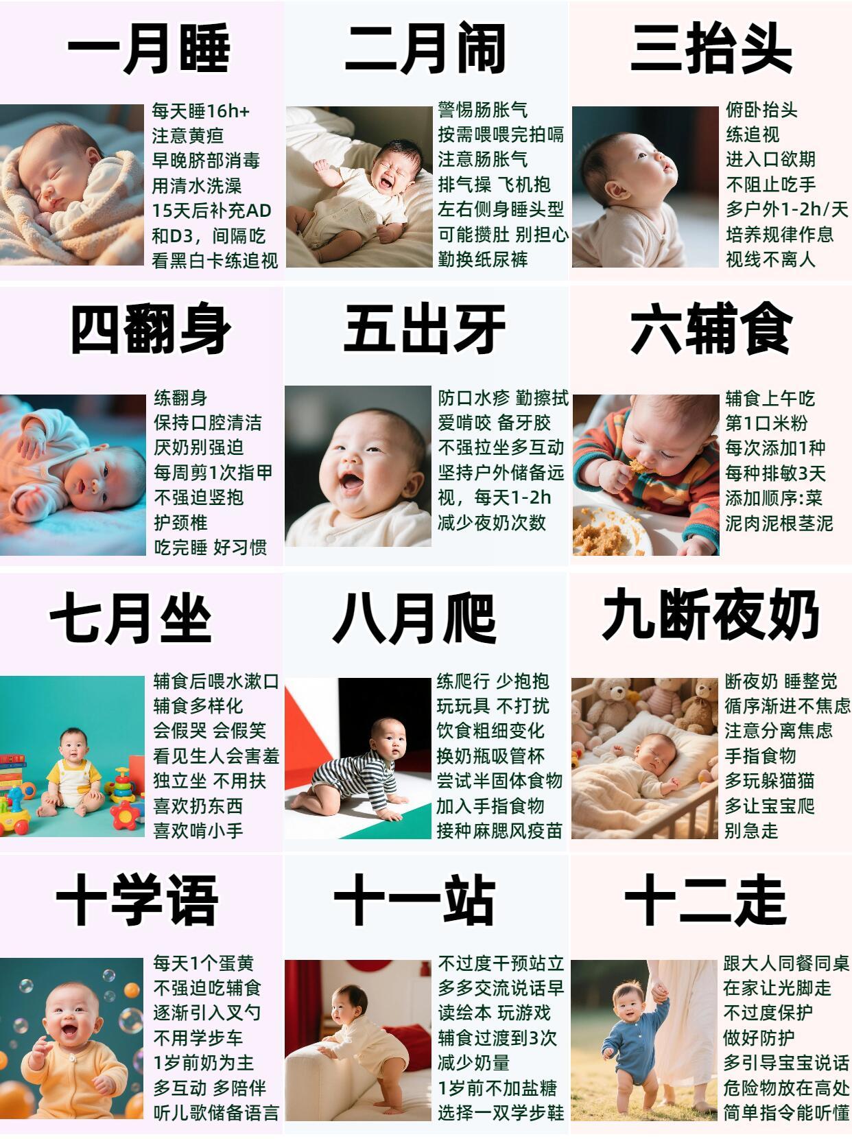 0-12月宝宝发育对照表🔥早教方案+护理重点 ​​​