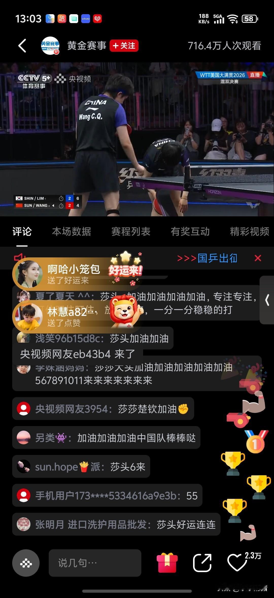 混双金牌也没拿到。大比分3比2韩国组合韩林、申裕斌胜出。孙颖莎和王楚钦也是尽力了