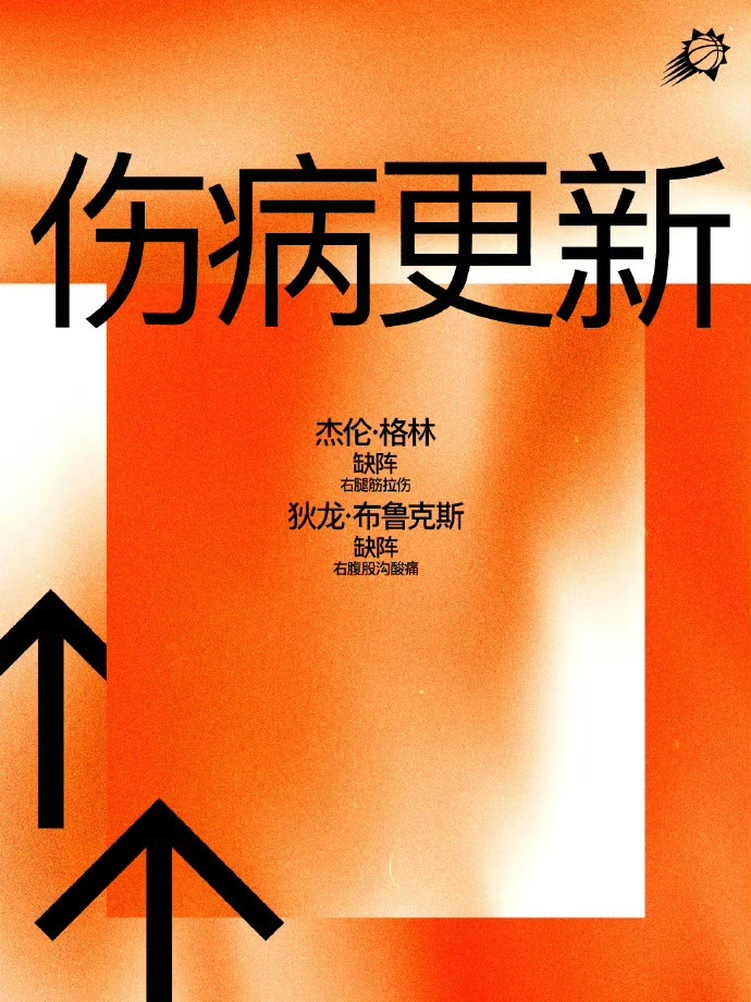 【伤病更新】今日杰伦格林和狄龙布鲁克斯因伤缺席🙏菲尼克斯太阳[超话] | 旭日