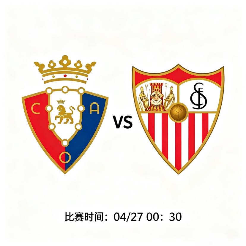 ⚽ 西甲焦点战 奥萨苏纳 VS 塞维利亚北京时间4月27日00:30，西甲联赛第