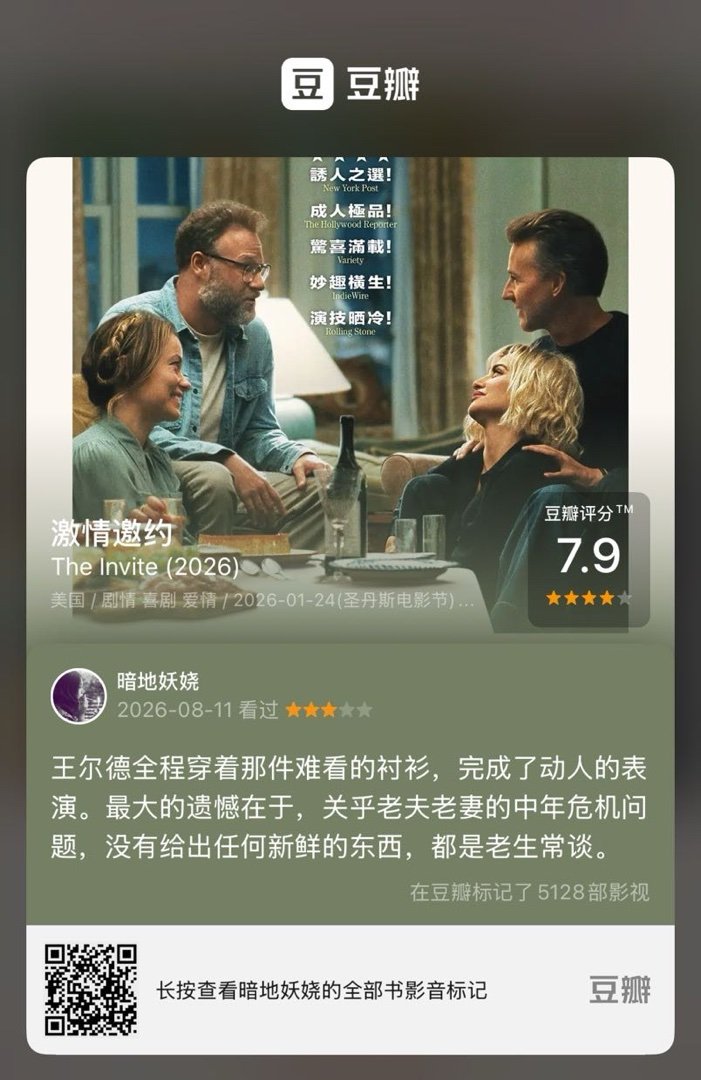 看过电影《激情邀约》，我的评分：★★★☆☆ 王尔德全程穿着那件难看的衬衫，完成了