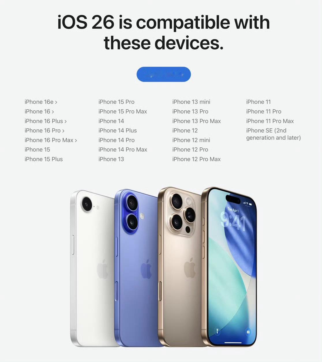 三款机型无缘iOS26iPhone XS、iPhone XS Max、iPhon