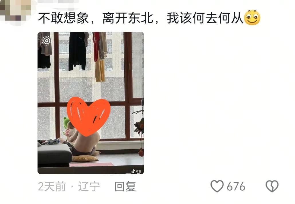 这位东北网友发的评论，还是挺有意思的！他光着膀子，抱着自家的小孩，坐在客厅落地窗