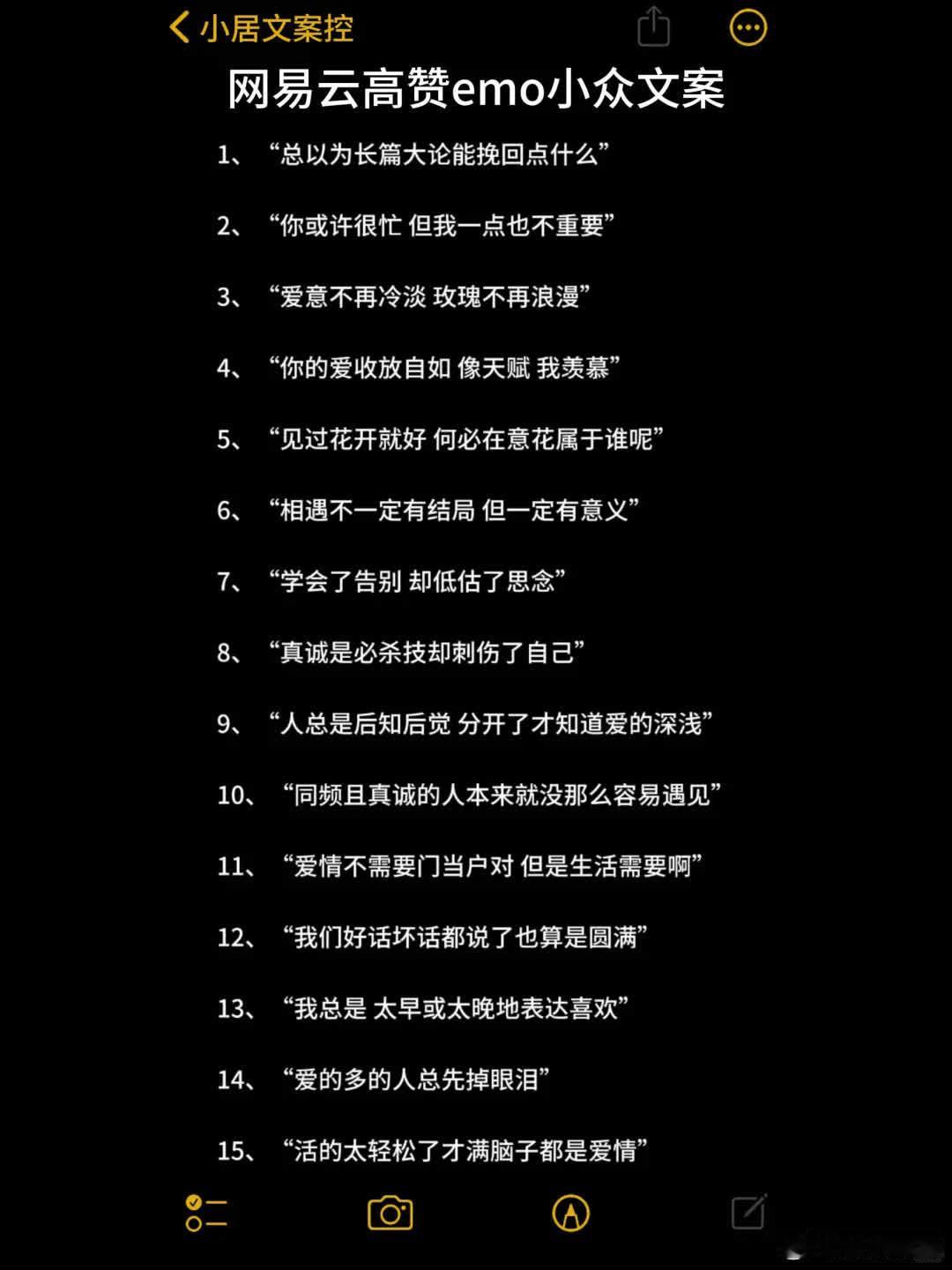 网易云高赞emo小众文案  1、“总以为长篇大论能挽回点什么” 2、“你或许很忙