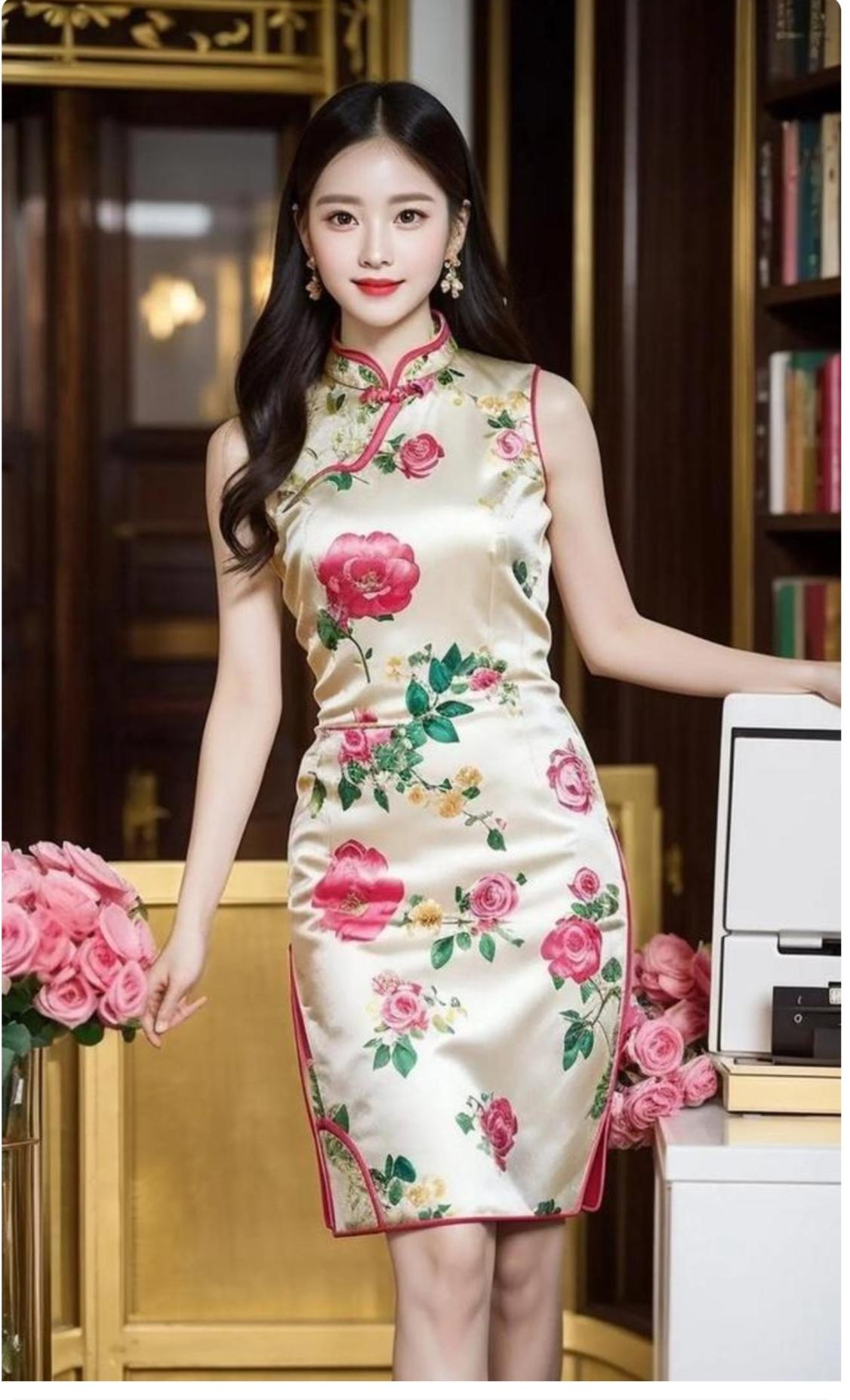 旗袍
东方美女穿旗袍；
显得身体更有型；
再穿一双高跟鞋；
前凸后翘有气质；
旗