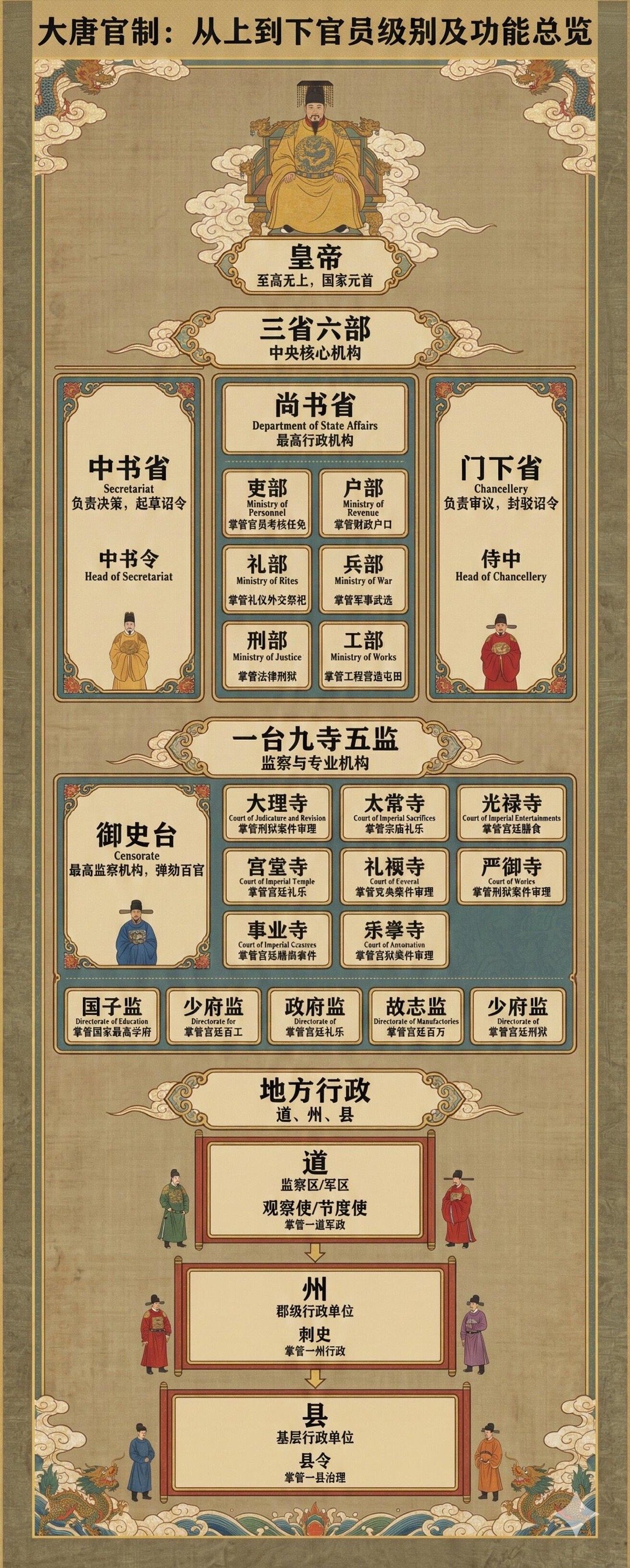 大唐官制 | 从上到下官员级别及职能一览 