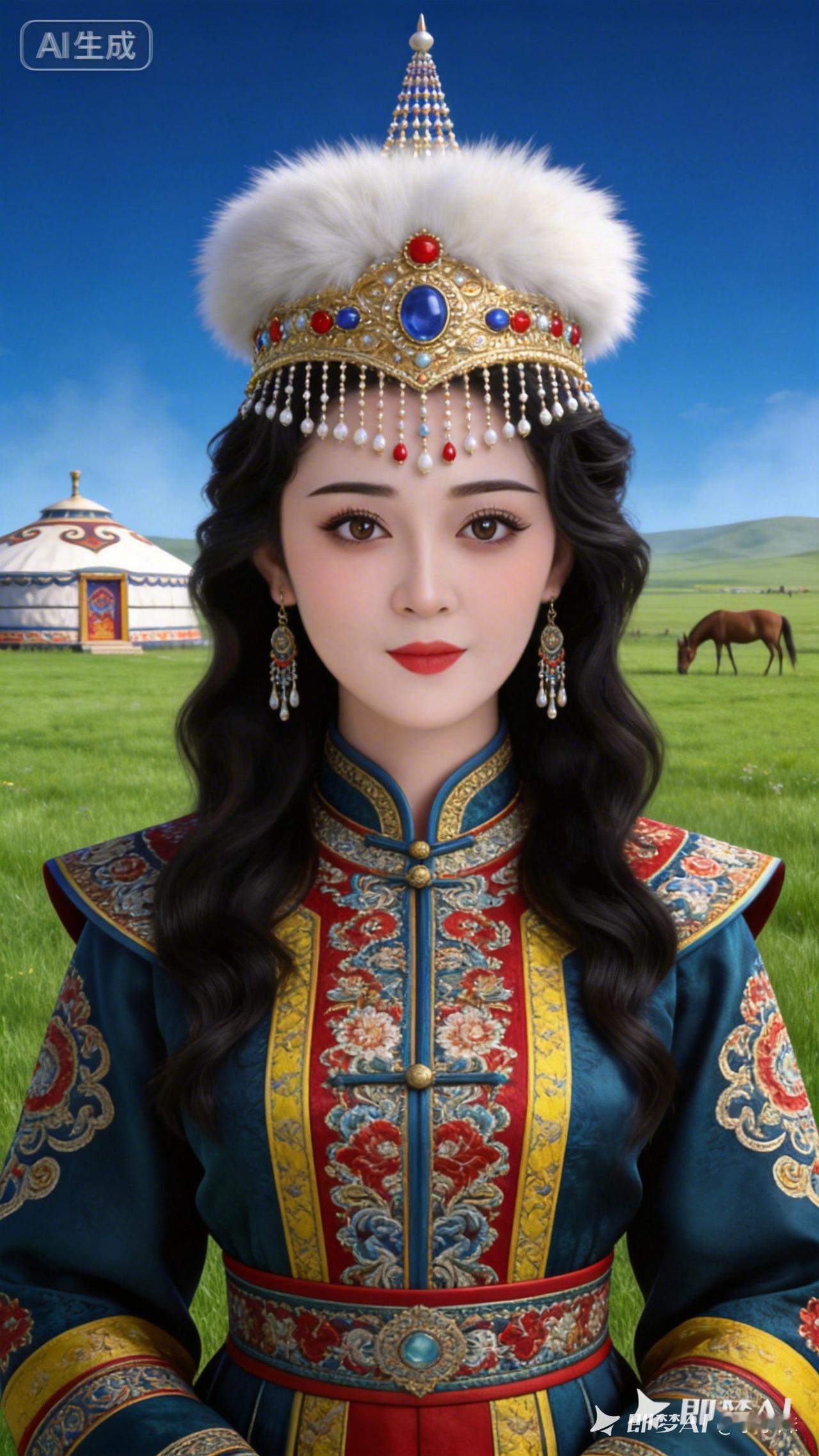 草原上的美丽公主，惊艳的民族服饰，让人陶醉！🌾👑