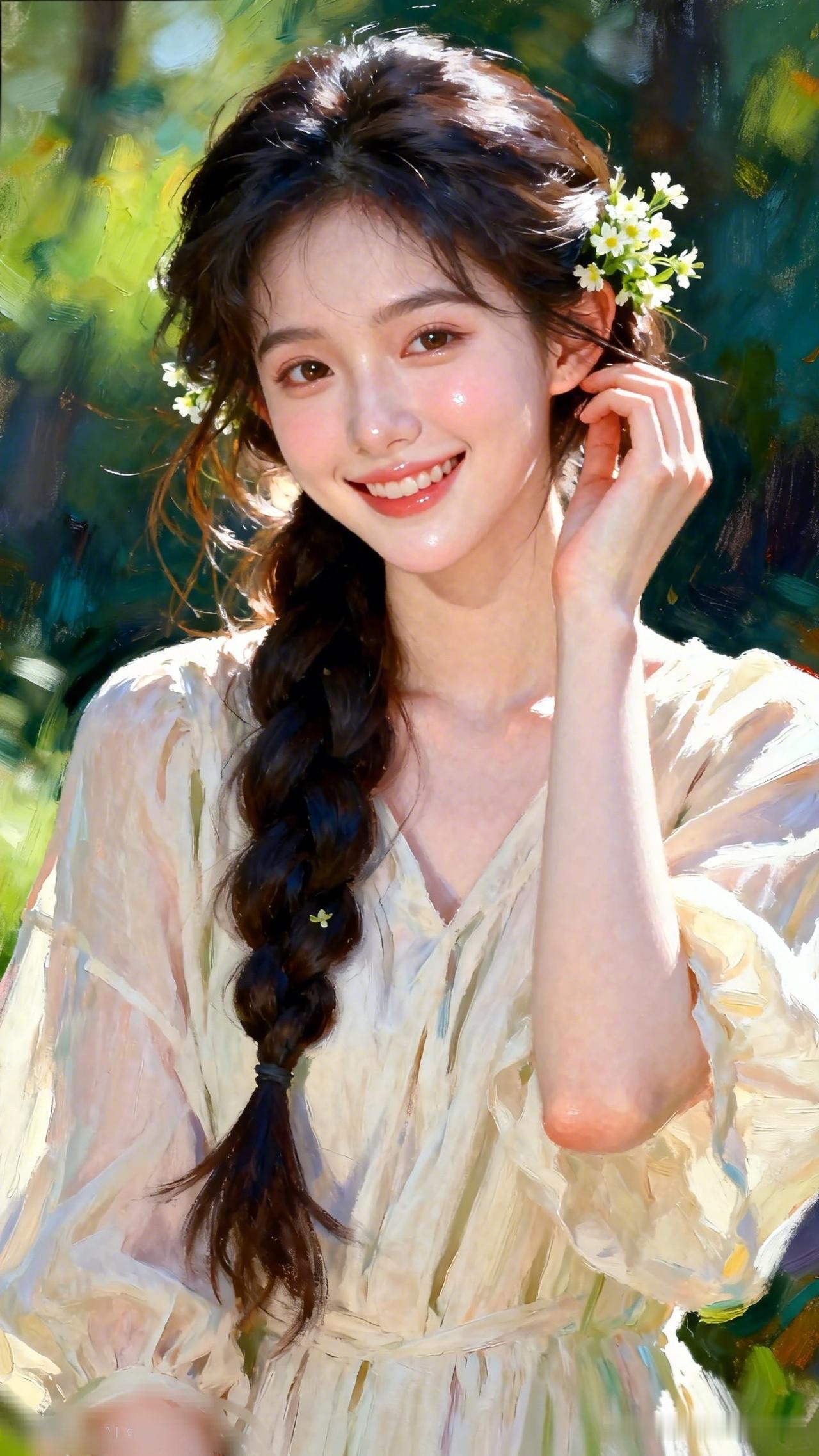 阳光下的甜美少女，微笑如花绽放