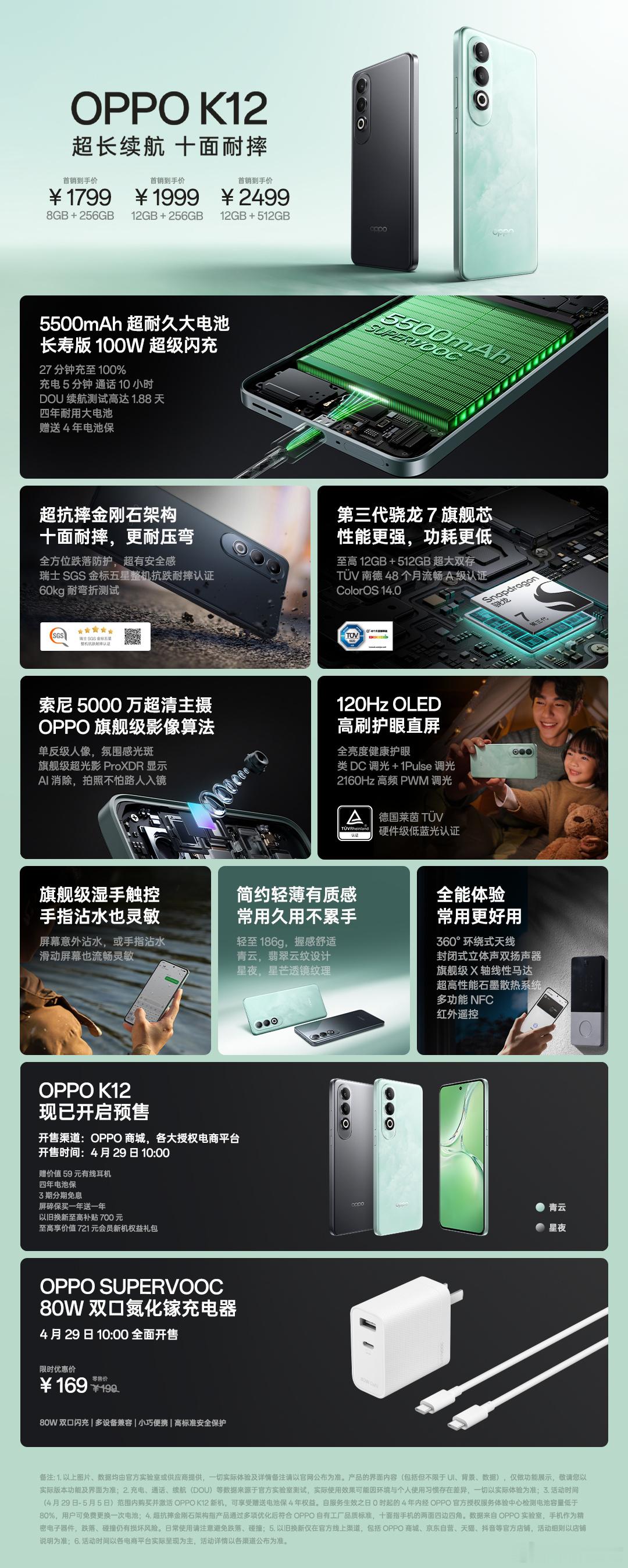 OPPO K12发布，搭载第三代骁龙7处理器，100W超充+5500mAh大电池