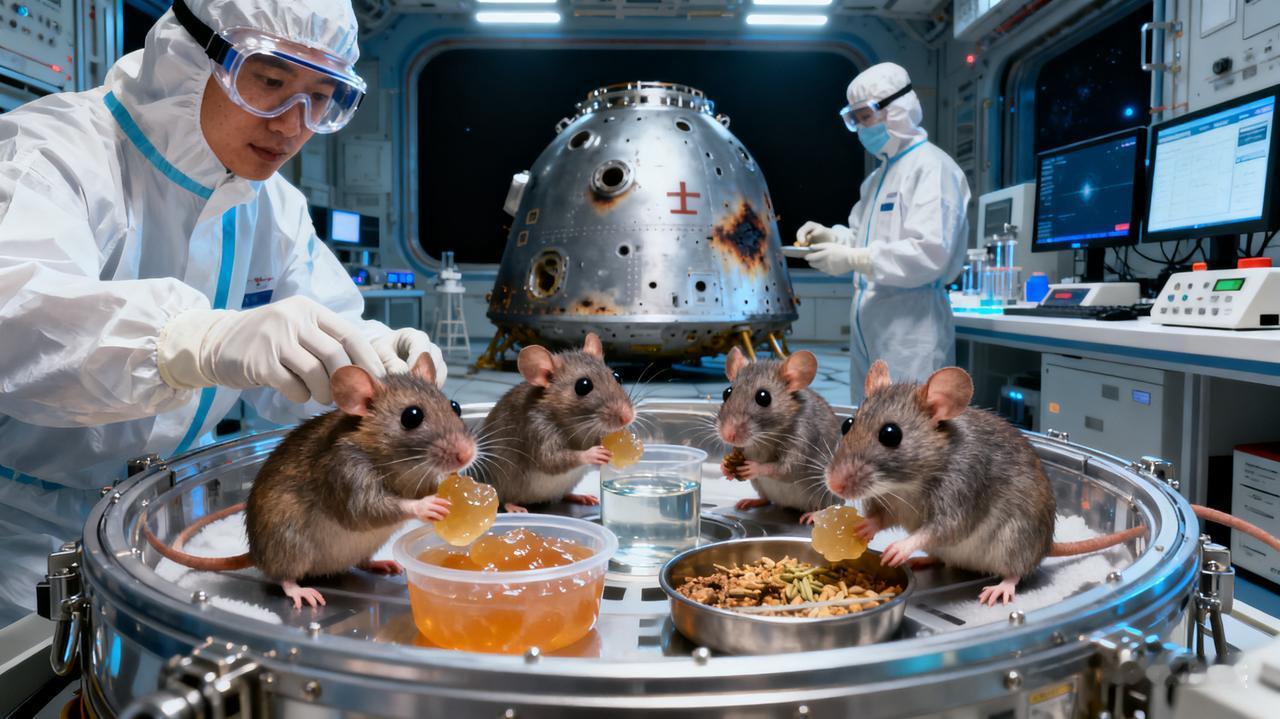 从太空返航的4只老鼠美滋滋的吃上果冻了！

1月14日，神舟二十一号载人飞船携4