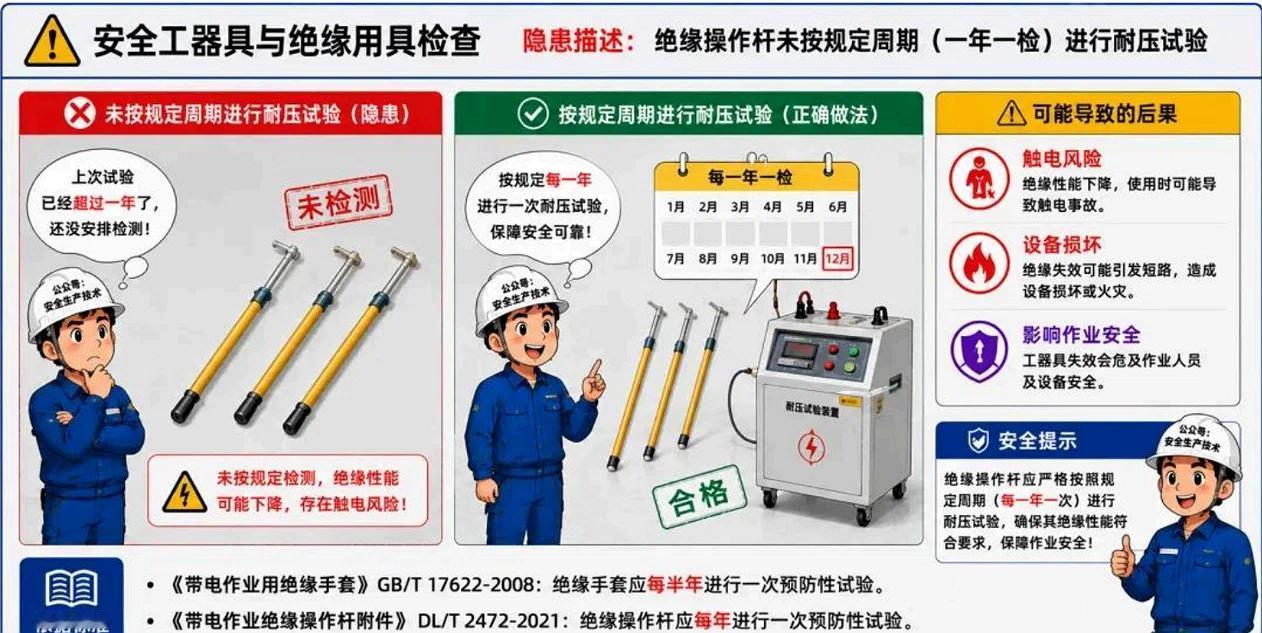 安全工器具与绝缘用具检查——绝缘操作杆未按规定周期进行耐压试验”
“你手里的绝缘