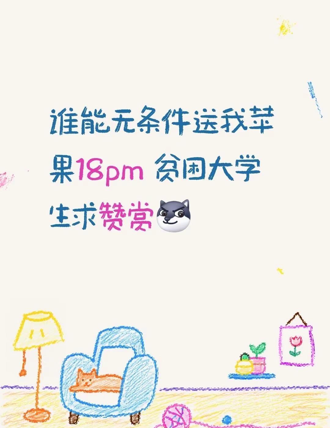 要饭。谁能无条件送我苹果18pm 贫困大学生求赞赏苹果18promax ipho