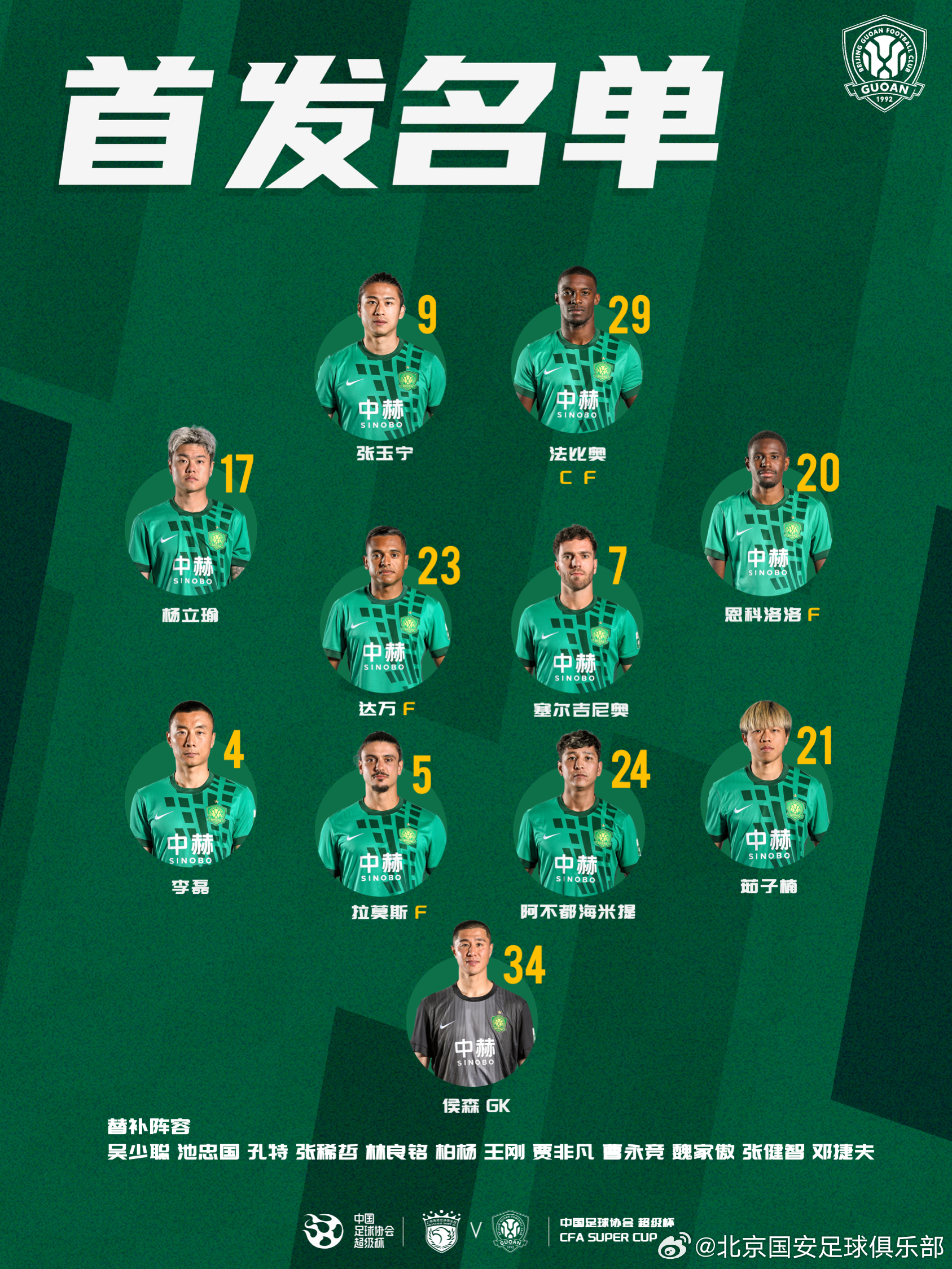 💚 北京国安今日首发💪 2026亮相🔰 一起战斗！北京国安