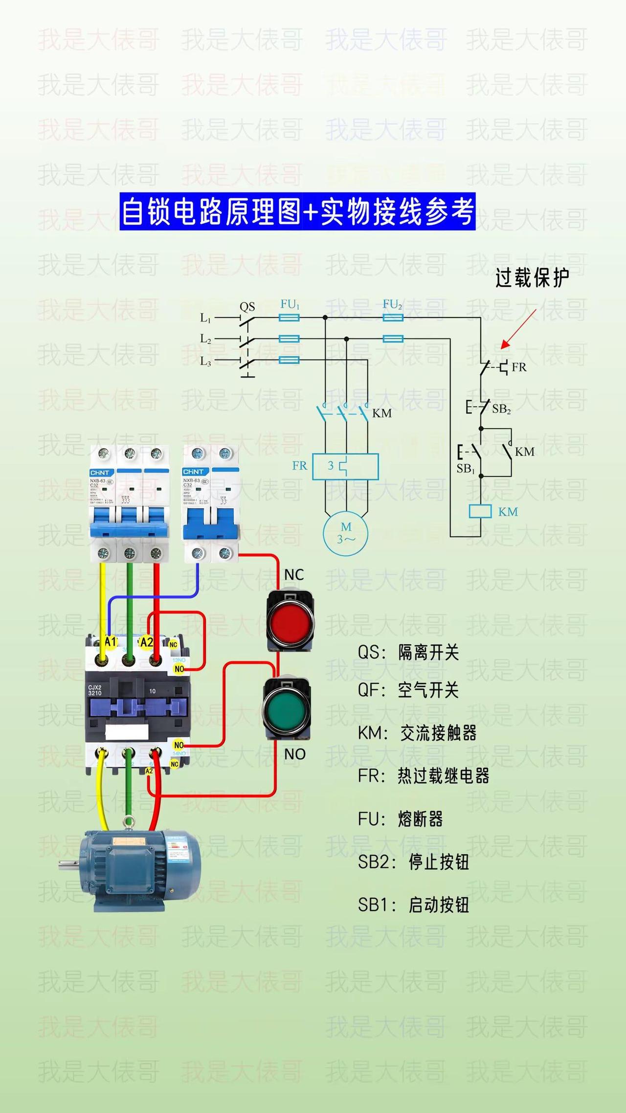 自锁电路实物接线。电气控制原理 电工知识
