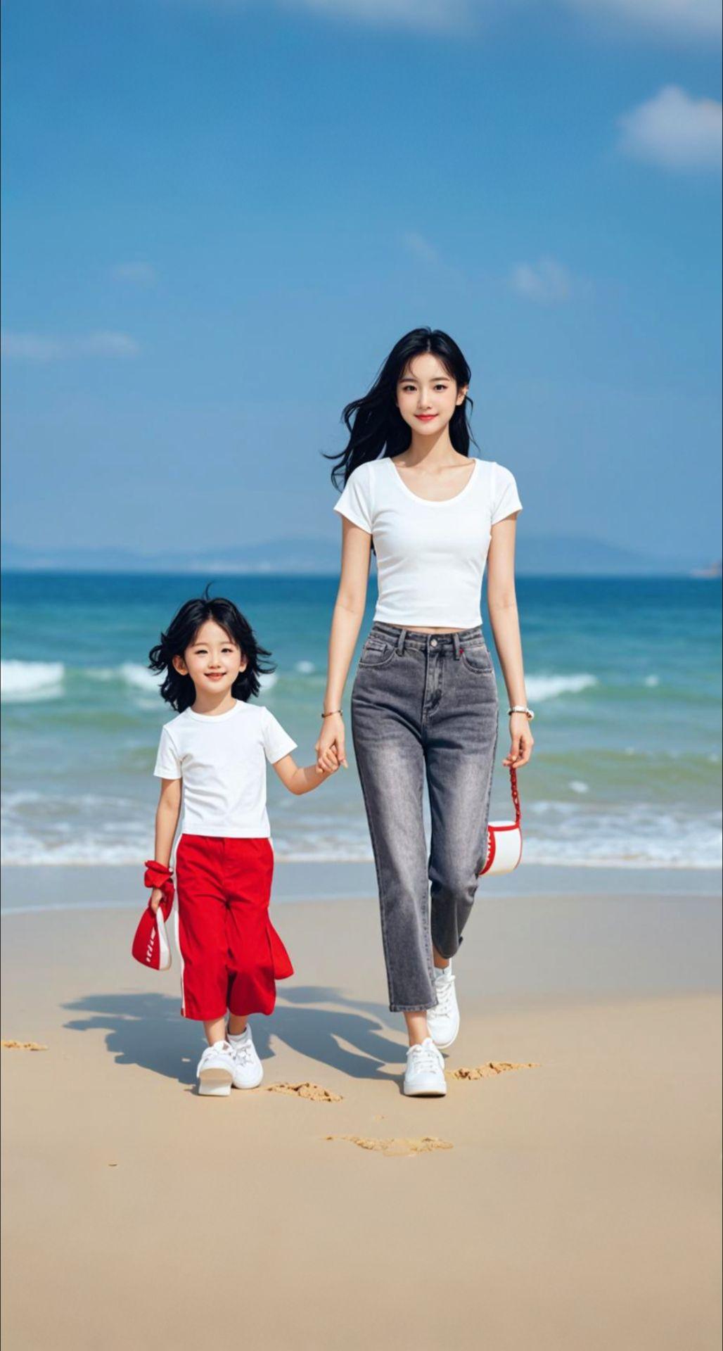 AI扩图 AI海滨亲子情