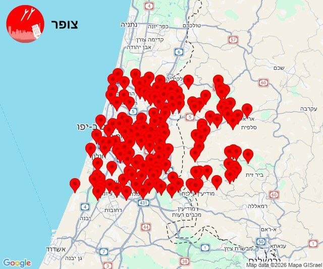 🔻法尔斯通讯社：以色列防空警报。🔻当地时间早上开始，已经响了八回了。🔻把回