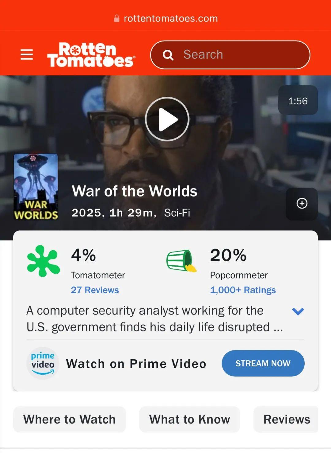 今年美国评分最低的电影正式出炉，《世界之战》（WAR OF THE WORLDS