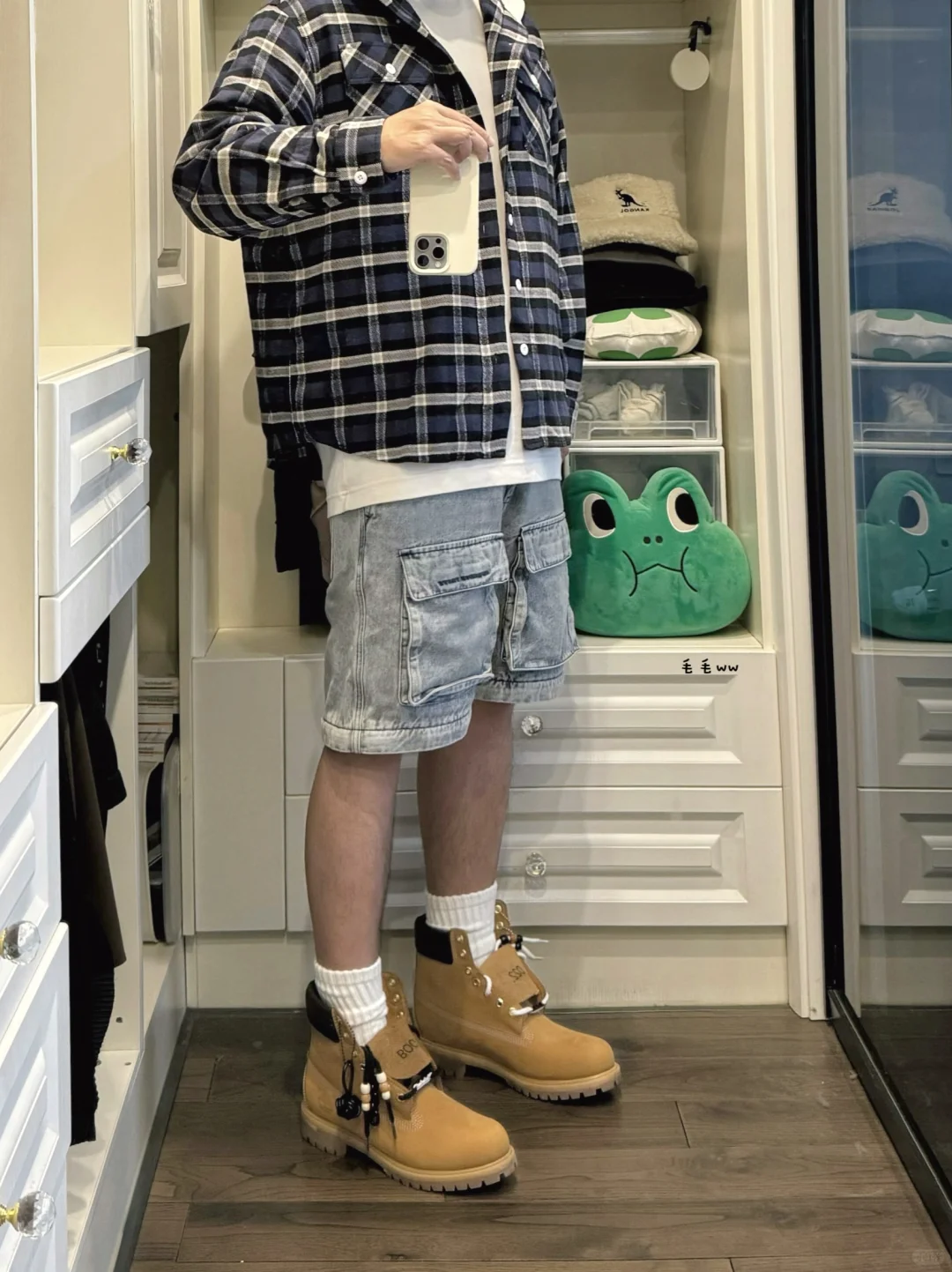 格纹衬衫｜大黄靴穿搭