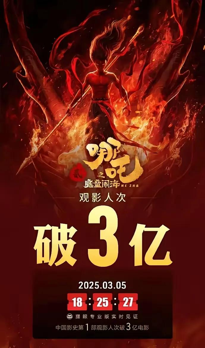 3亿人看了《哪吒2》，不计较海外人数粗略计算的话，国内至少还有11亿人还没有看过