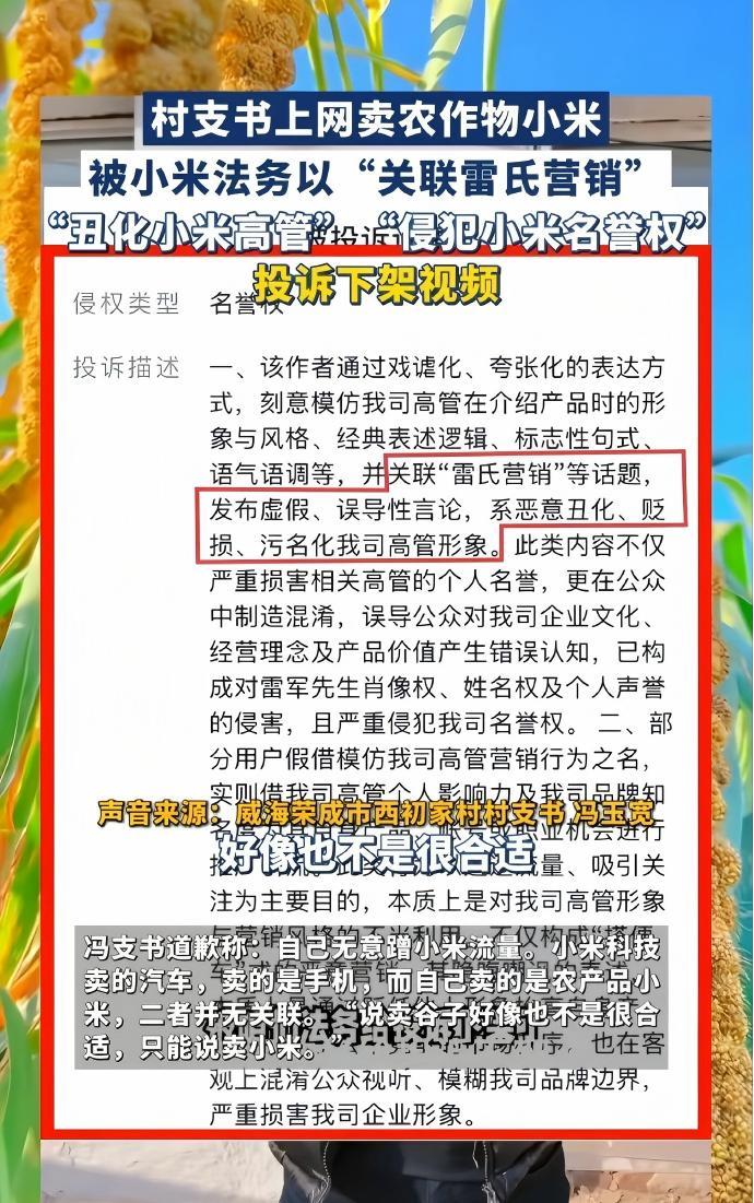 村支书卖小米被投诉下架这个热搜怎么愈演愈烈了其实我大概看了一下，小米起诉是说关联