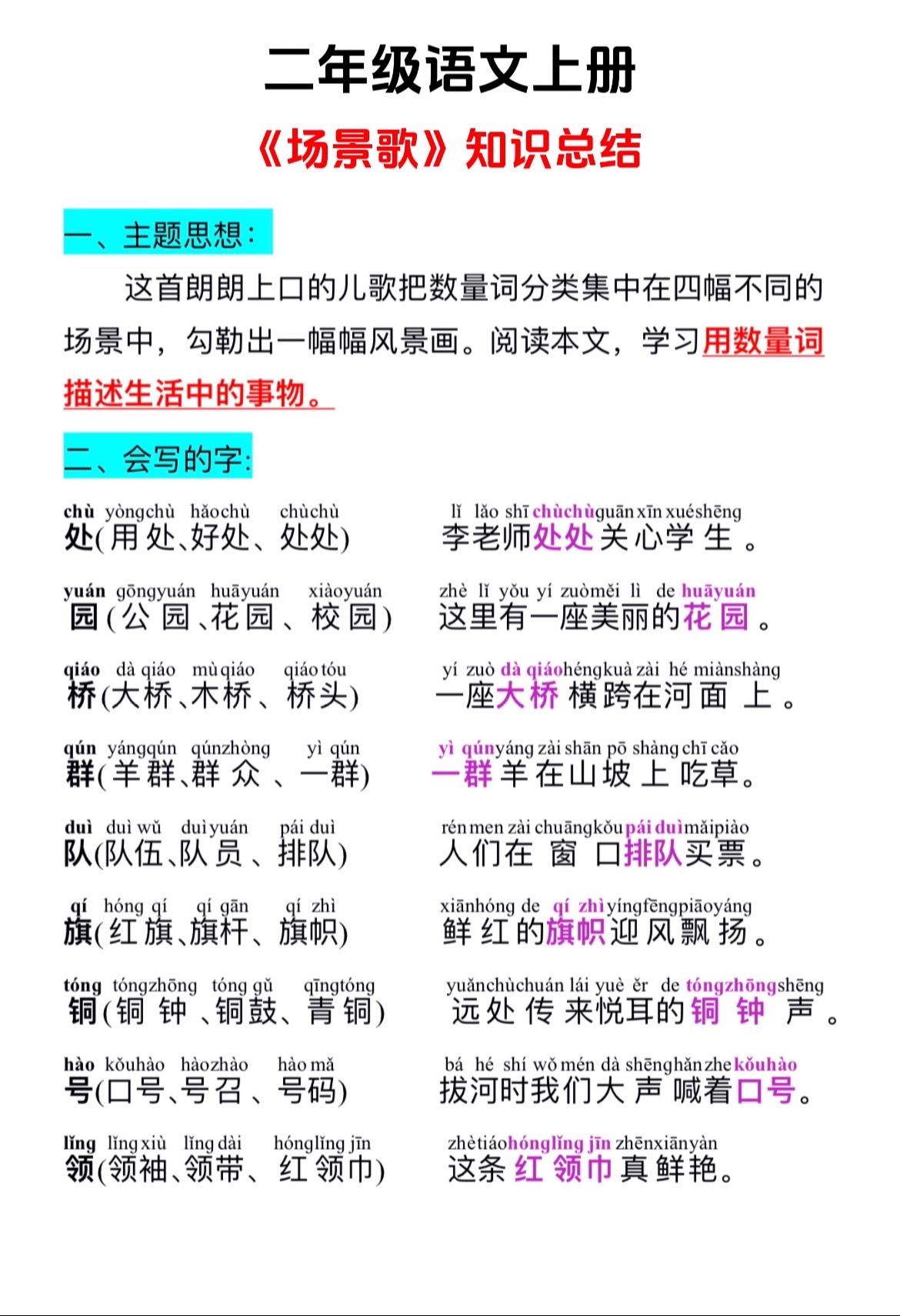 二上    《场景歌》知识总结。