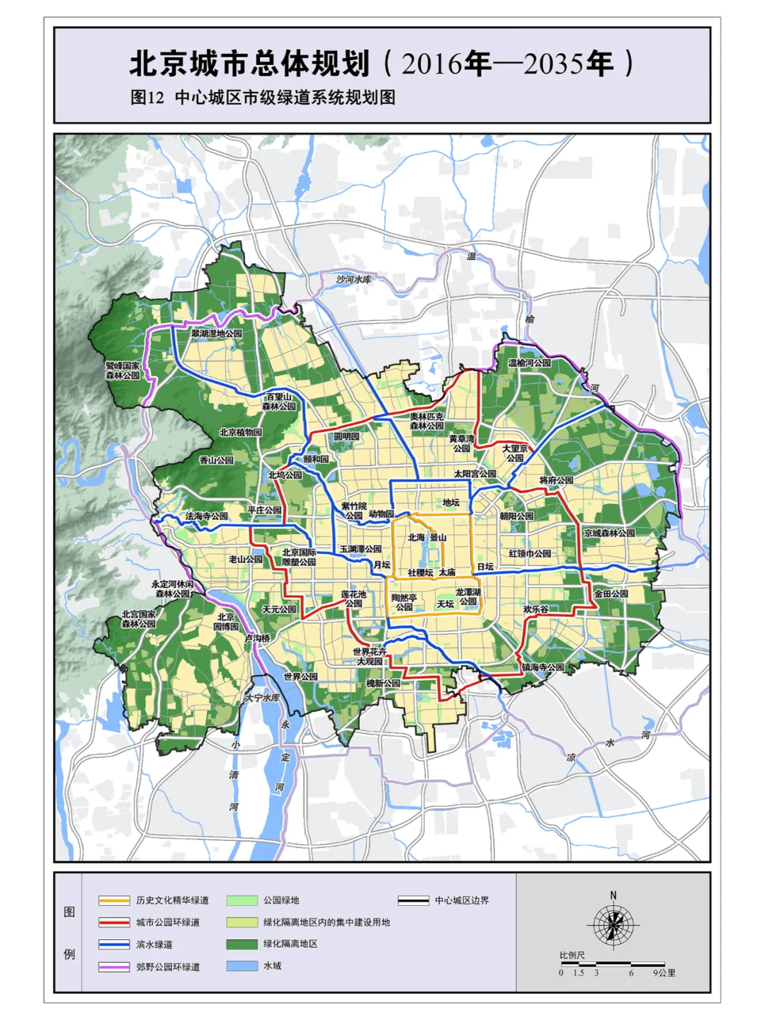 北京中心城区市级绿道系统规划图