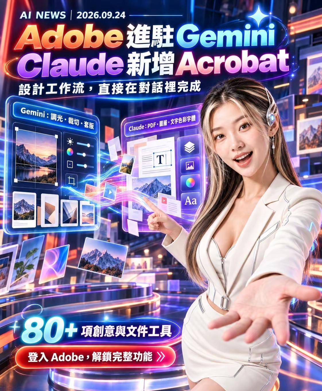 Adobe 進駐 Gemini.近期補充｜2026-09-24｜全球分批推出；G
