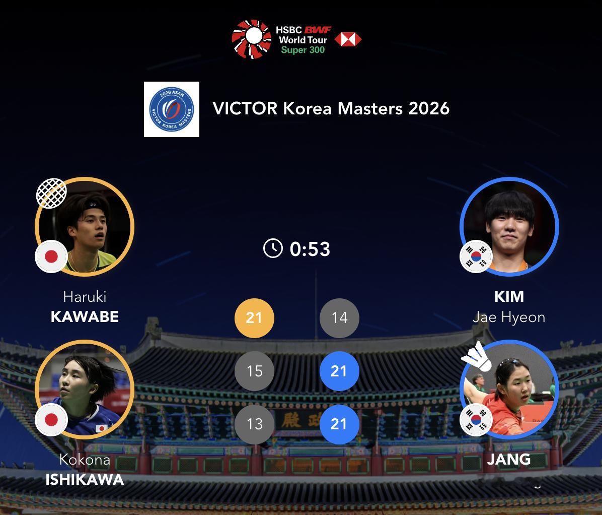🏸金在贤/张荷贞逆转日本组合首进世巡赛混双决赛！金在贤/张荷贞🇰🇷 14-