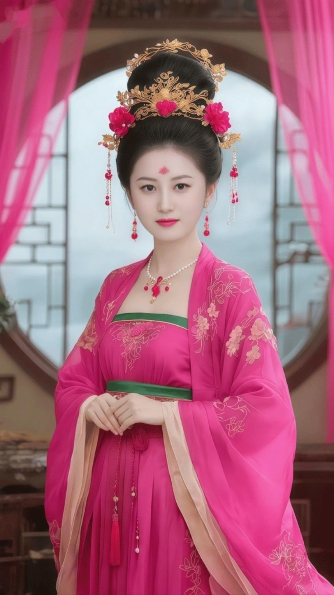 穿越时空的古典美人，一袭粉衣，惊艳了时光