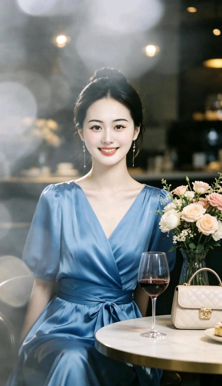 优雅蓝裙，浪漫下午茶时光。人最重要的是外貌还是人品 蓝裙少女感 蓝白裙穿搭 气质