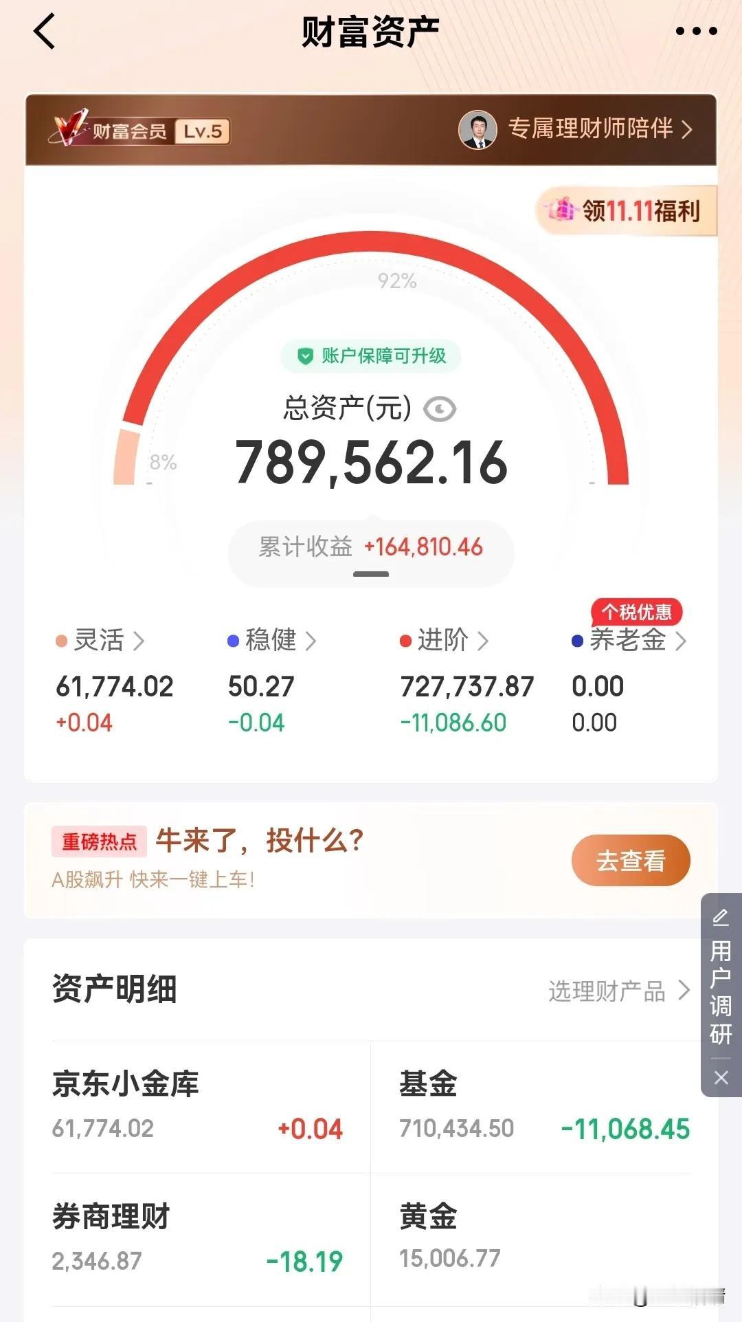 昨天京东实盘基金80万亏了11068元，亏损近2%，超过我的预期！主要是上午还大