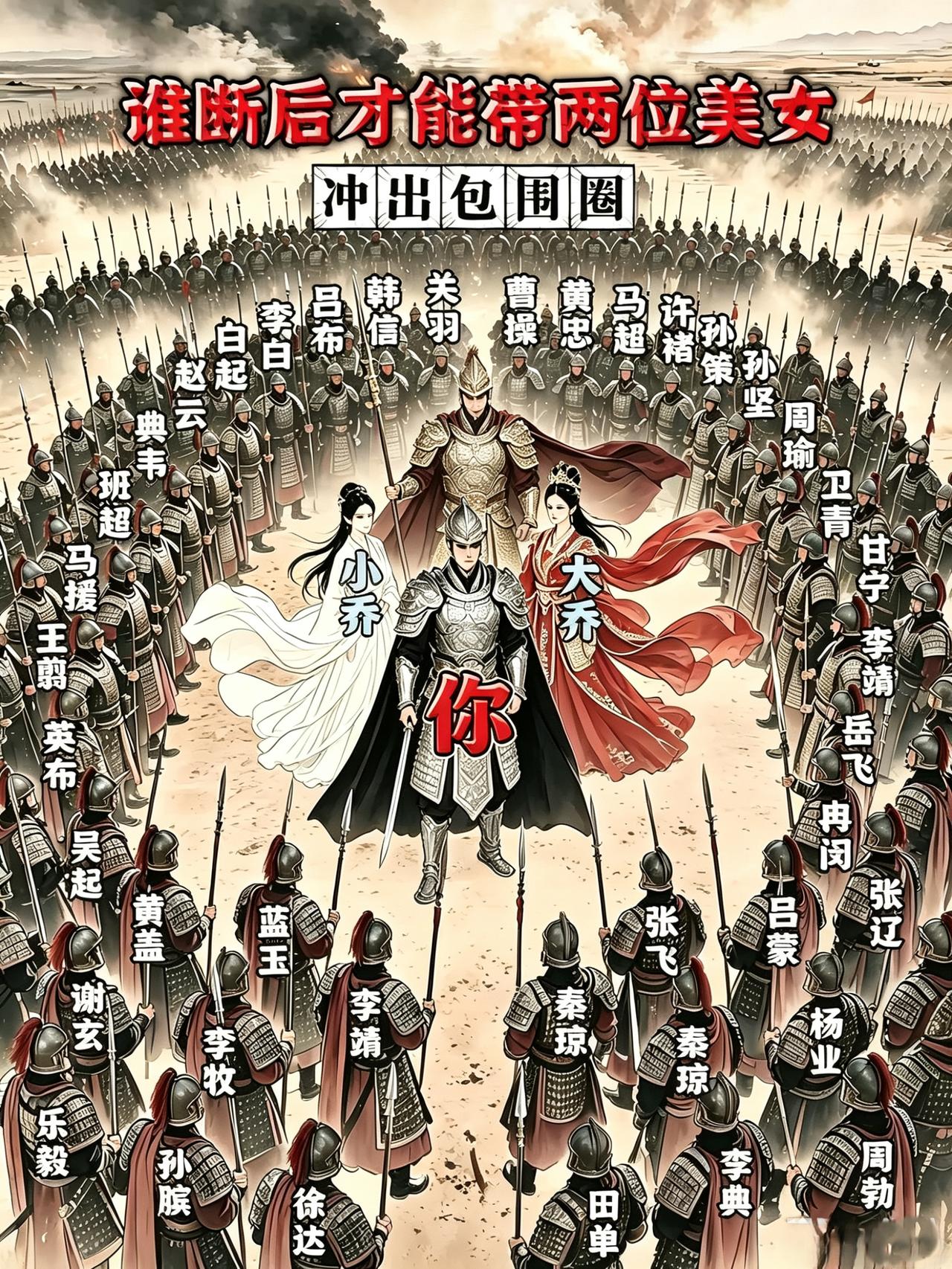 假如你被这群“敌军”包围，选择哪个历史武将来断后才能让你成功带着二乔突围？