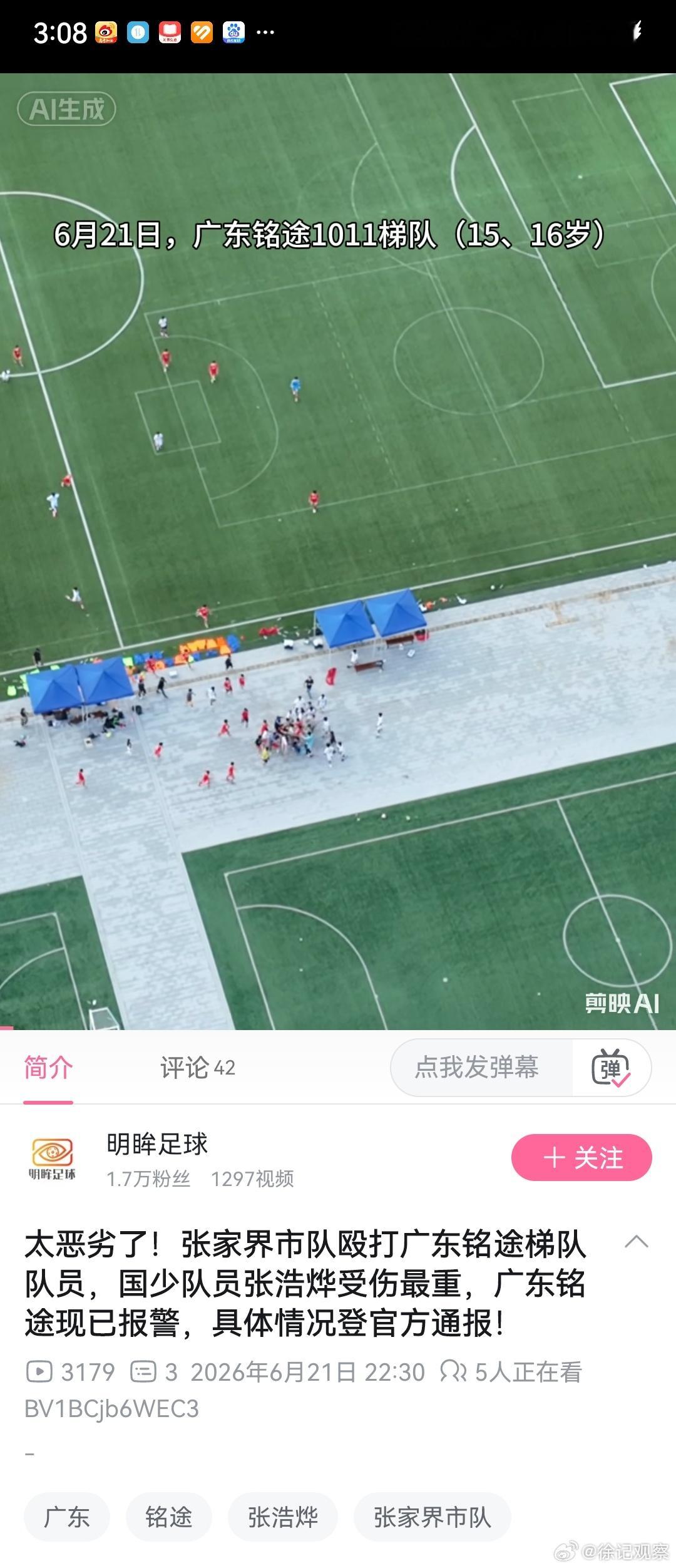 湘超又是殴打。而且还是大人踢不过打孩子。国少队员被打骨折。那些把省超描绘成群殴博