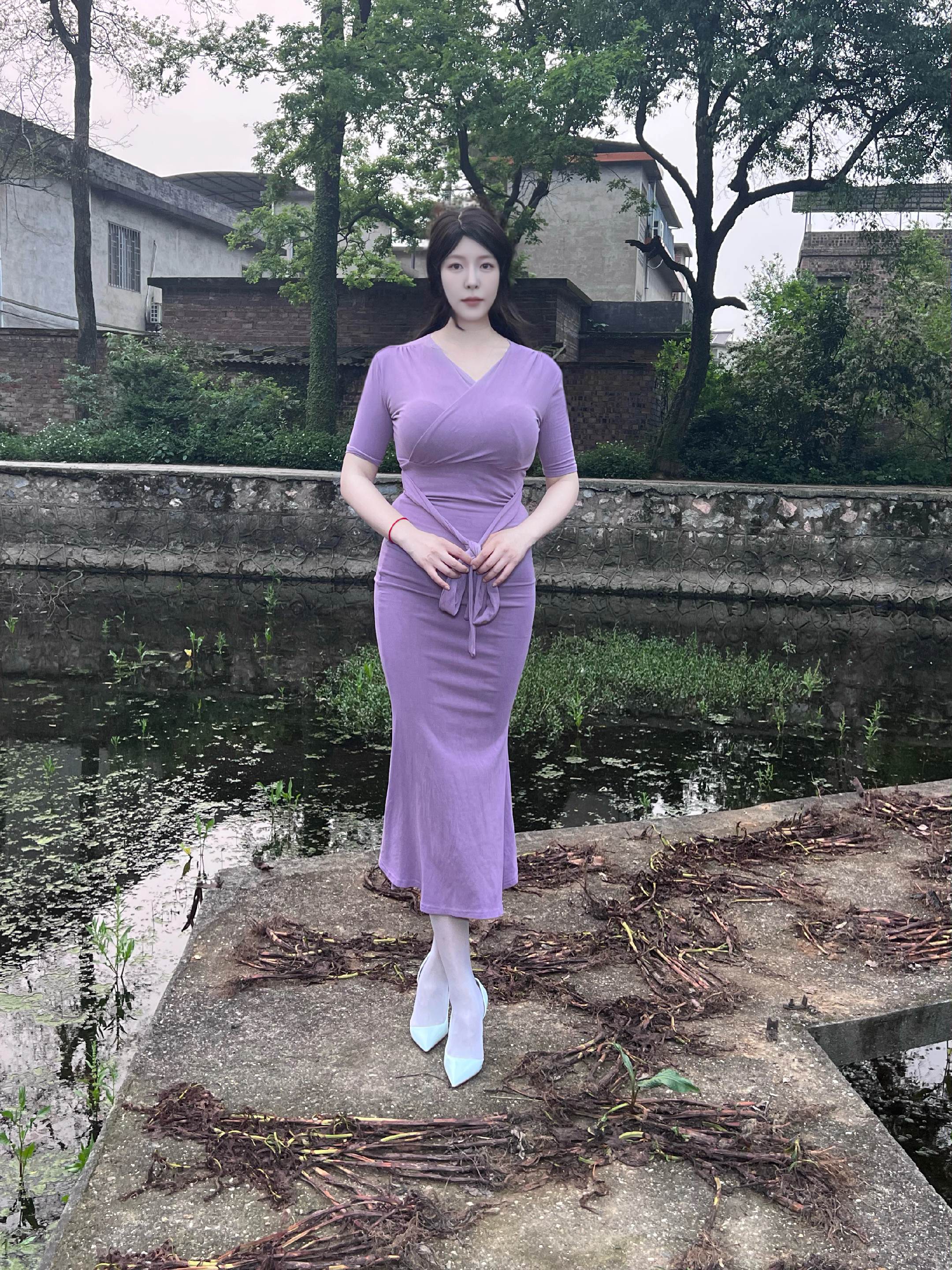 微胖女生也很好看 旗袍户外穿搭 御姐 紫裙韵味