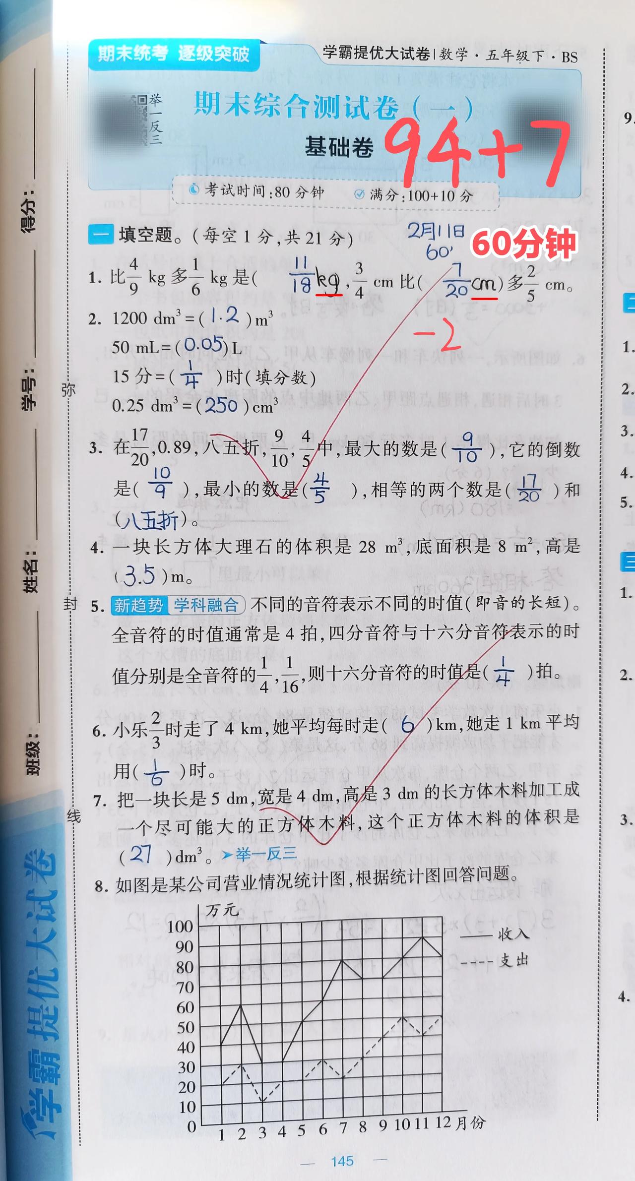 五下数学预习完毕，预习方式——直接做《学霸》提优大试卷

1月20日开始，两天一