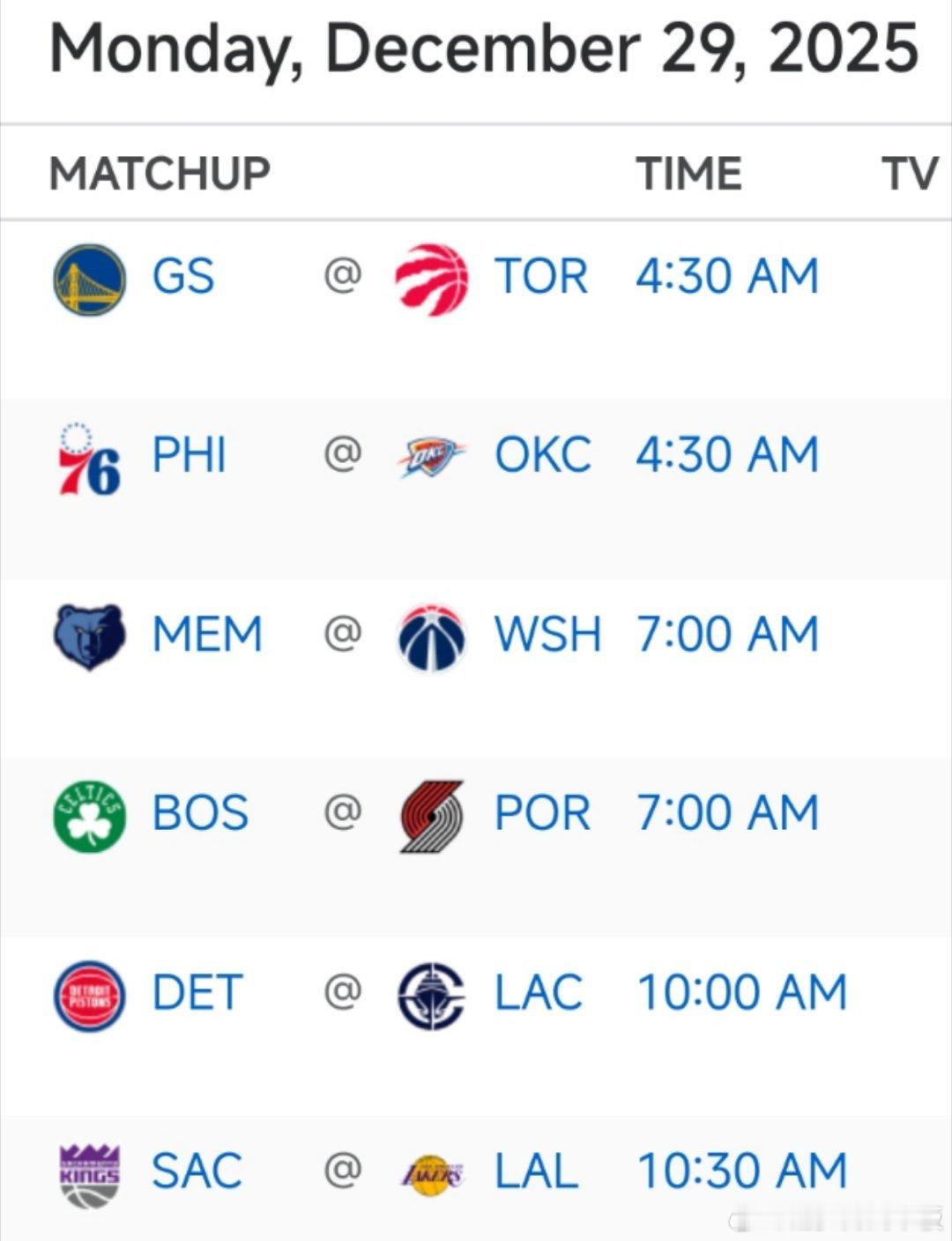 明日6场比赛预告🎬4:30 勇士vs猛龙10:00 活塞vs快船10:30 国