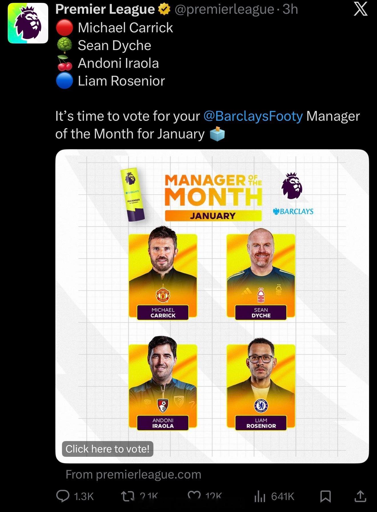 英超一月最佳主帅？我猜卡里克