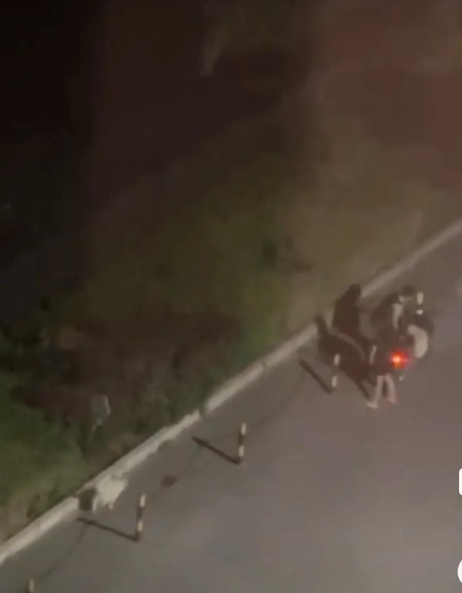 凌晨，一男一女骑着摩托车，在路边鬼鬼祟祟徘徊！
他们载着两条狗来到人迹罕至处，趁