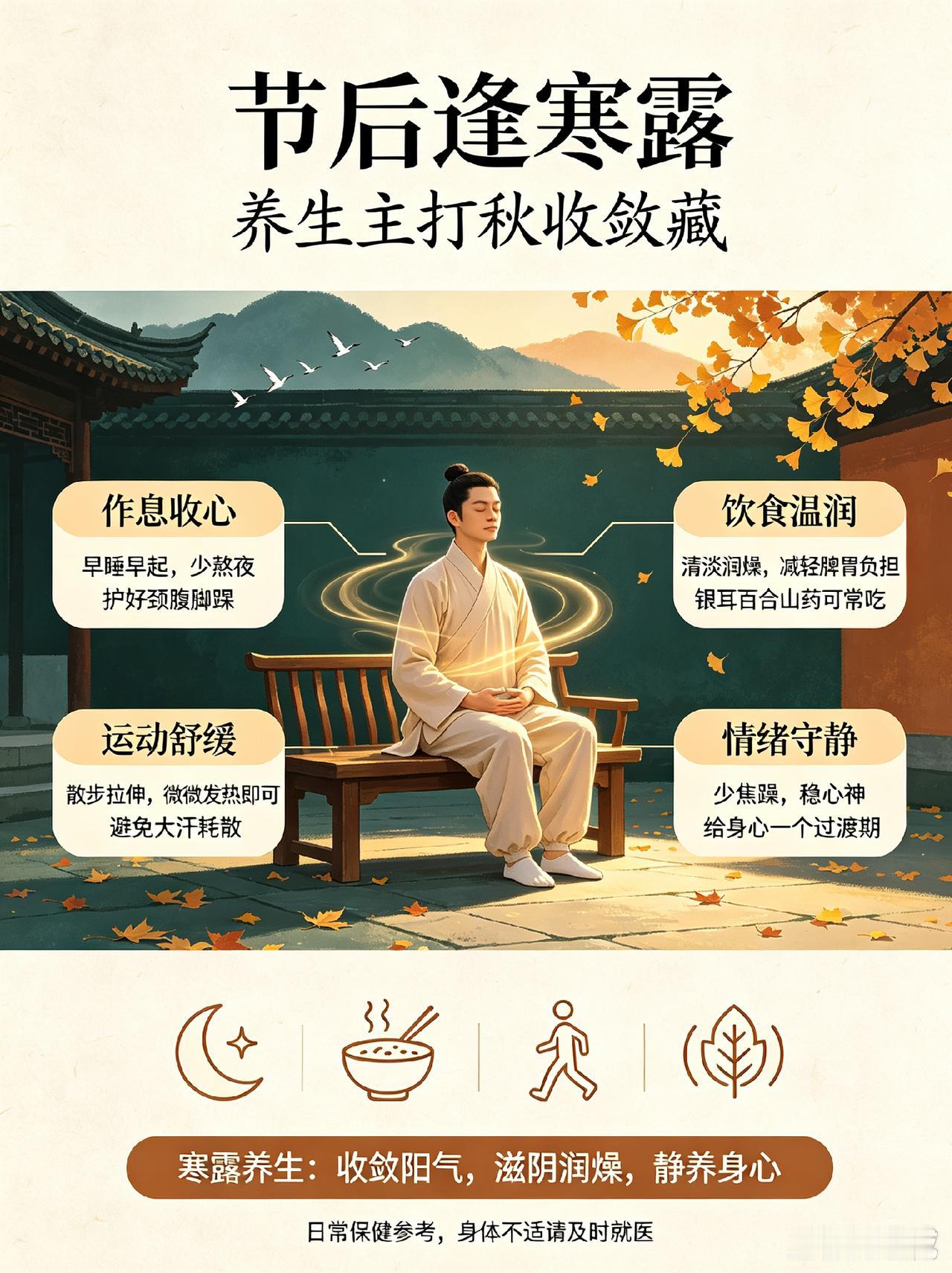 节后逢寒露 养生主打“秋收敛藏”
 
长假收尾遇上寒露，气温骤降、秋燥加重，再加