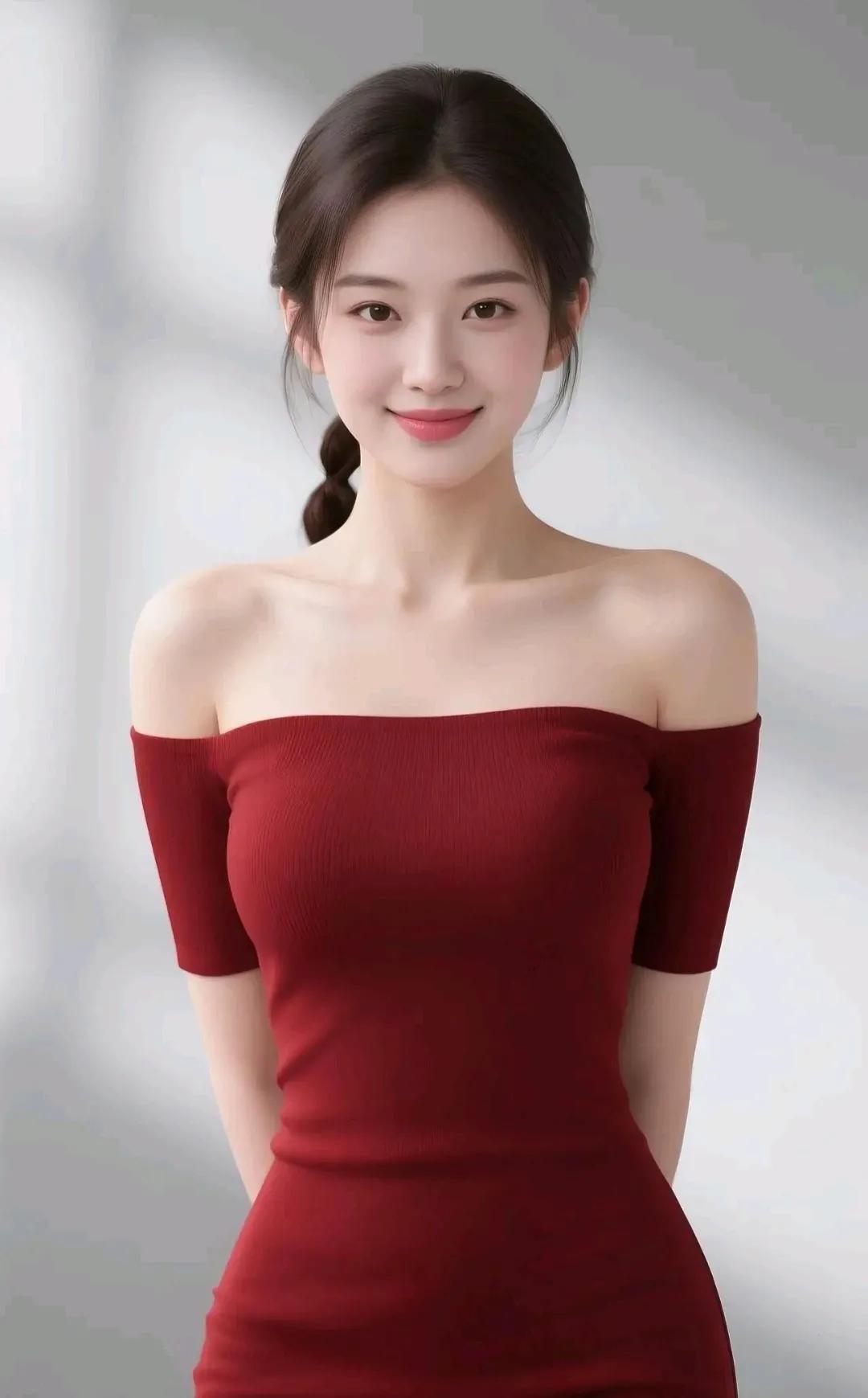 优雅红裙，甜美笑容，气质满满！🌹✨