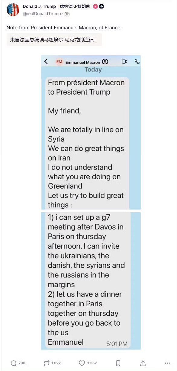 马克龙就是个小丑🤡！特朗普把马克龙发给他的短信发到网上了。海外新鲜事热点现场 