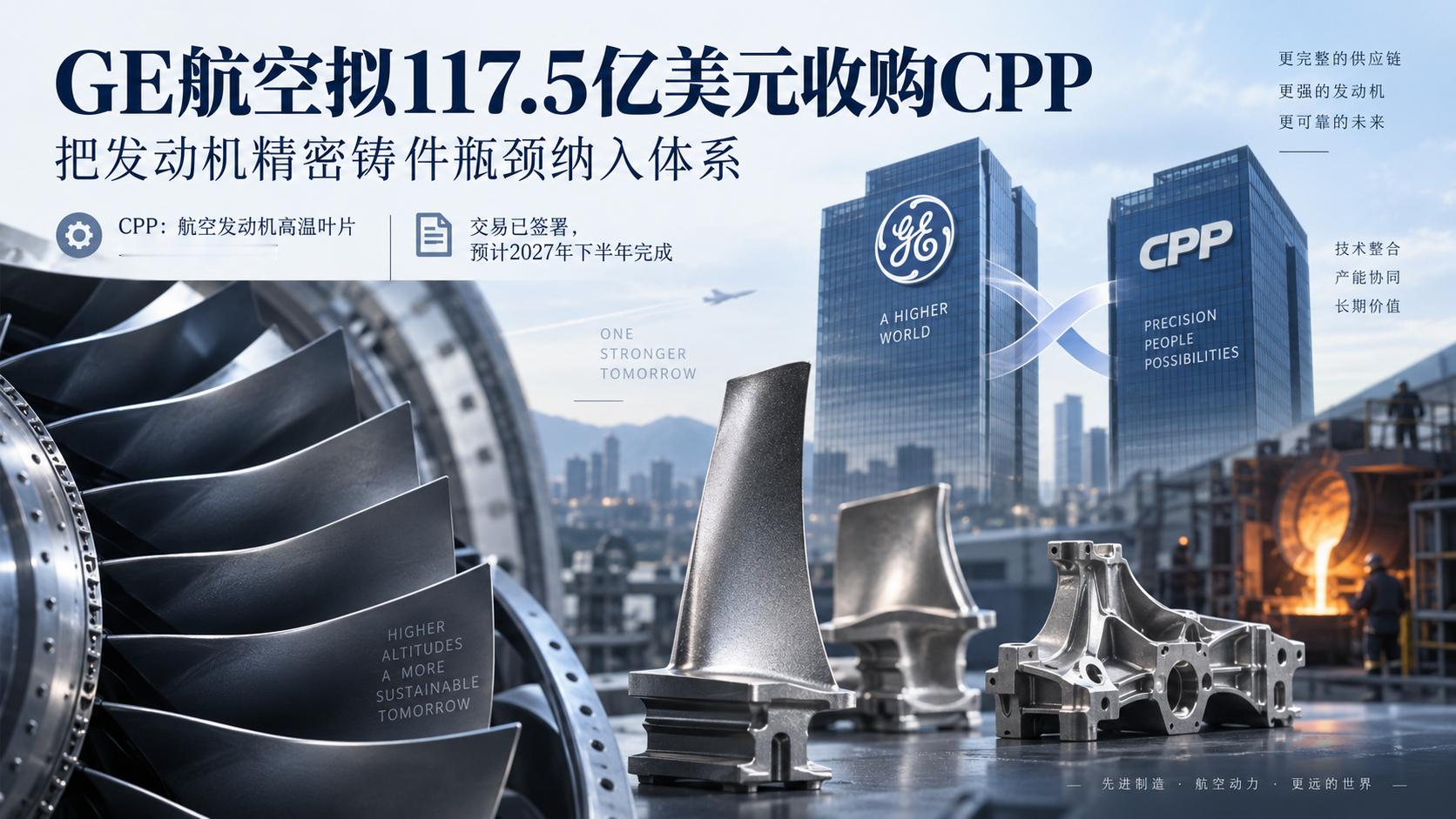 9月8日，GE航空宣布以117.5亿美元收购美国精密铸件制造商CPP（Conso
