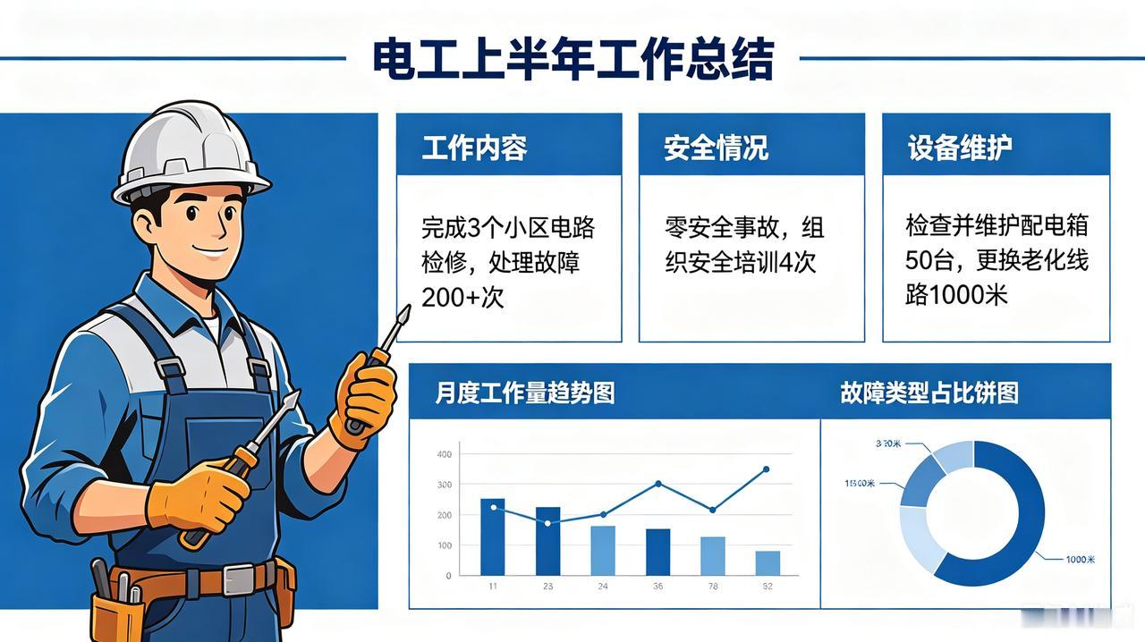 这就为您生成关于电工上半年总结的图片。