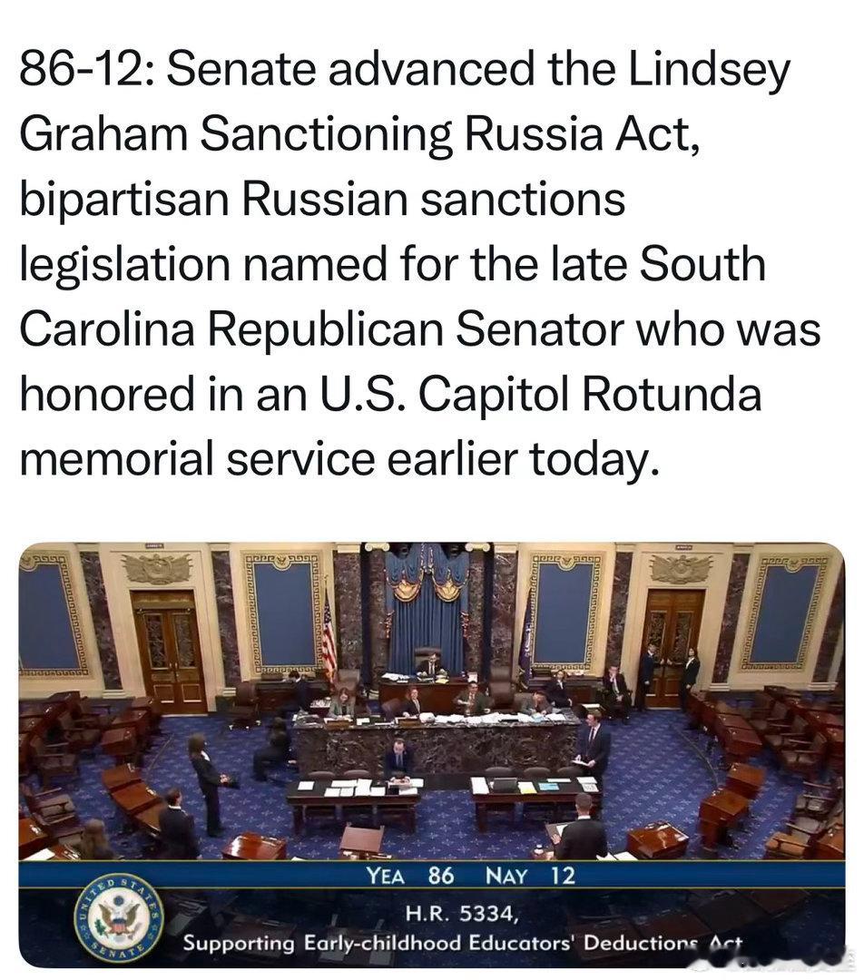 参议院86-12通过，以Lindsey Graham命名的“制裁俄罗斯法案”程序