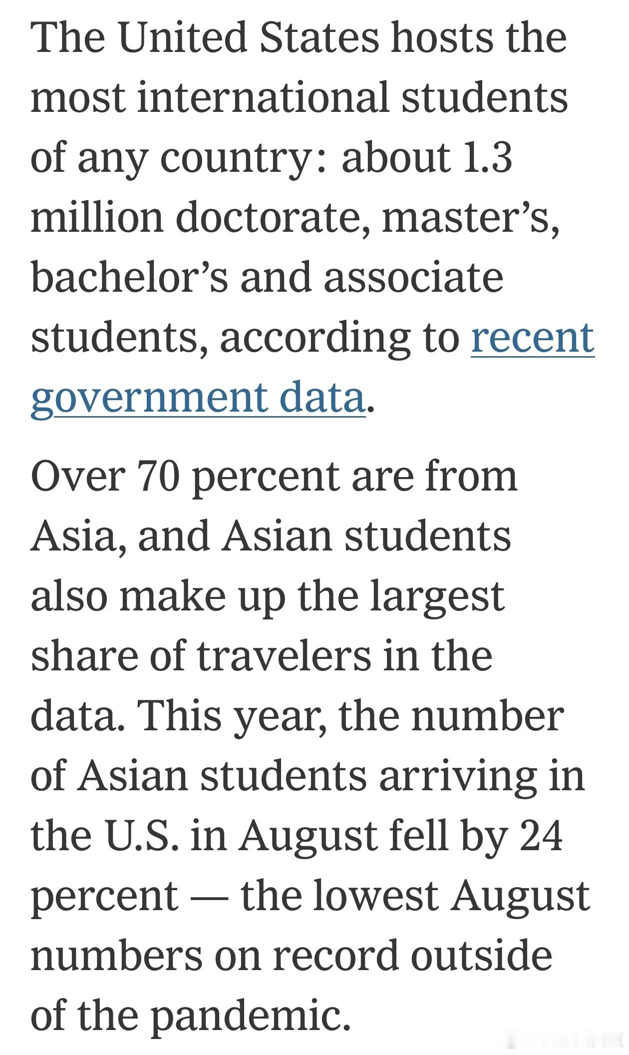 美国高校，有130万留学生其中70%来自亚洲今年八月入境的亚洲学生，少六万人，其