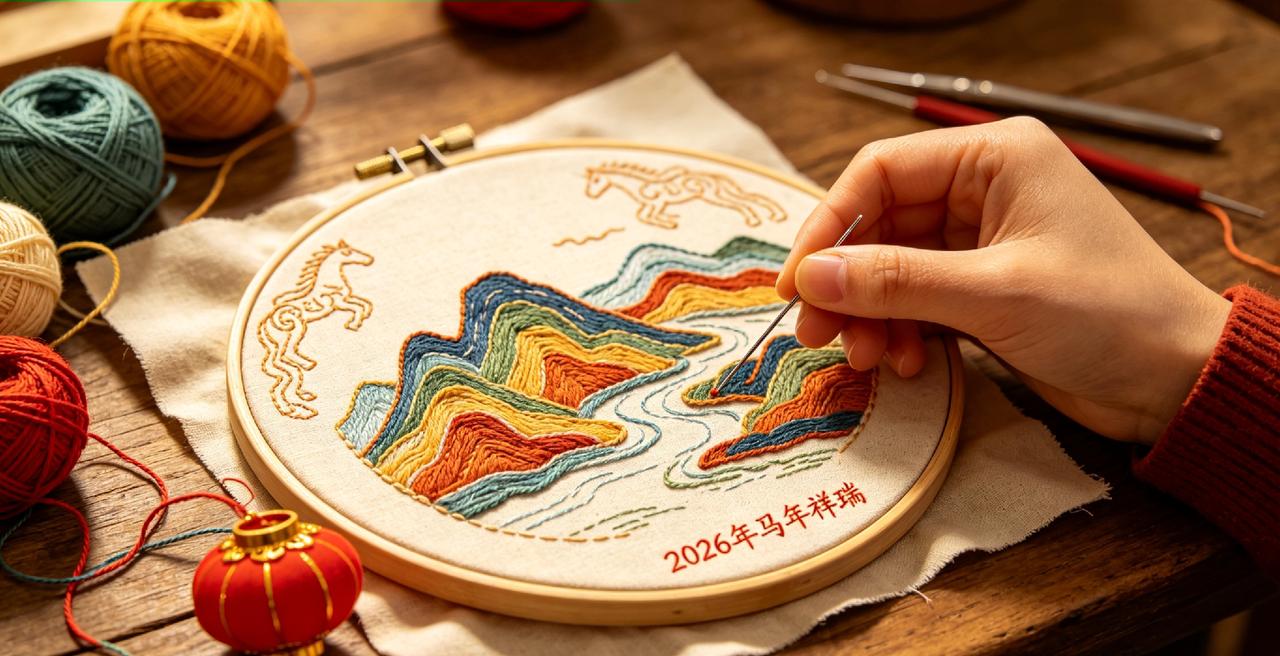 治愈手作： 银针引彩线，绣尽山河温柔；方寸藏天地，指尖绘马年祥瑞。🏮