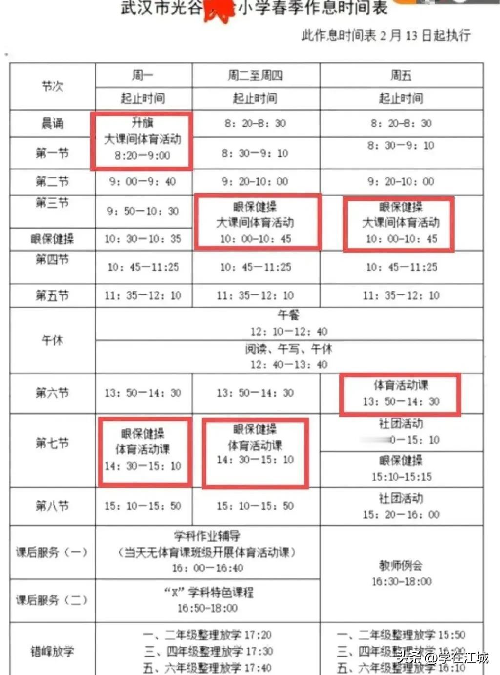 小学每天一节体育课,你是否赞成?
新开学，武汉多所中小学新学期课表有调整，东湖高