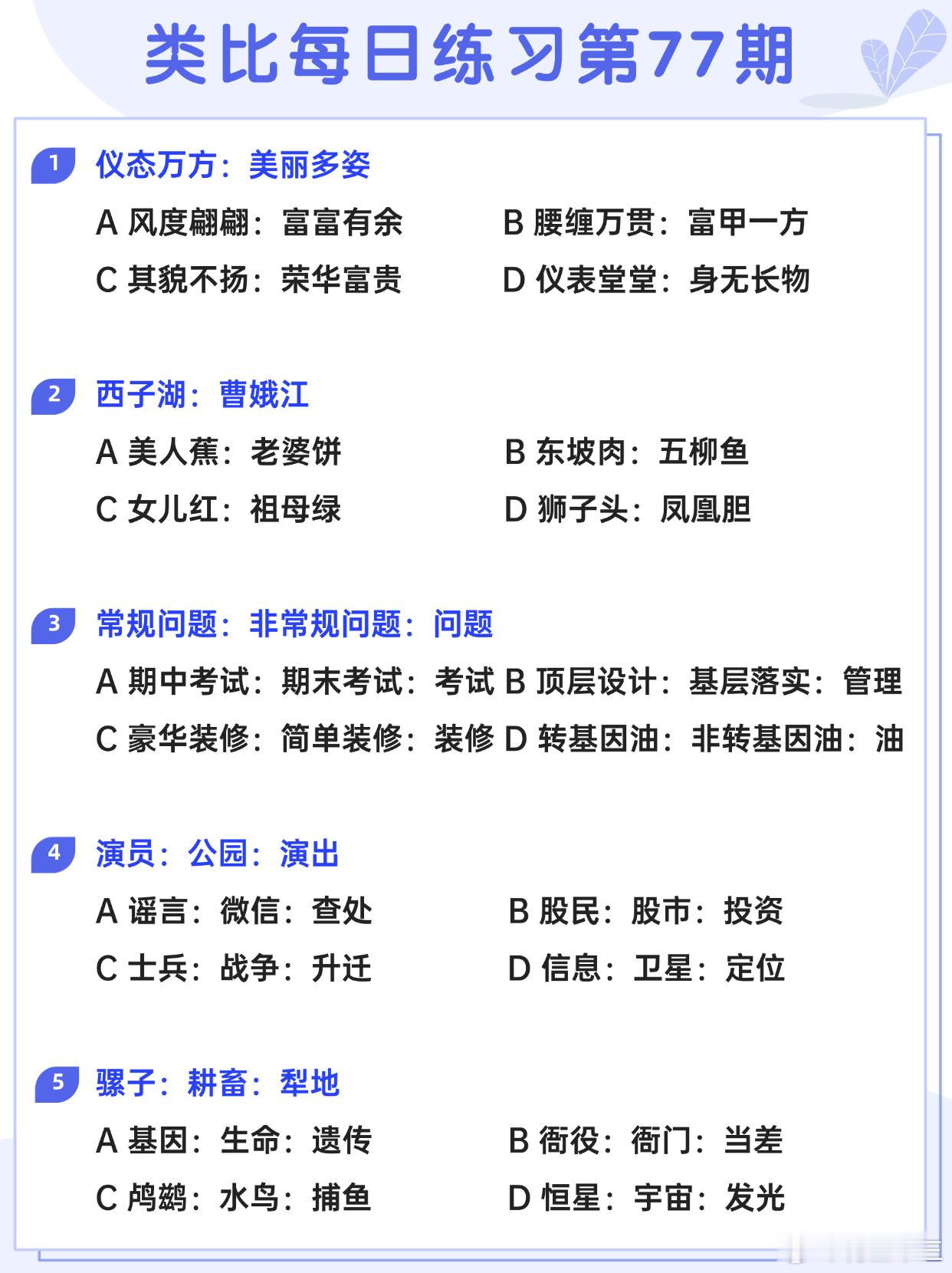图推类比每日练习第77期图推难度：☆☆类比难度：☆☆事业单位事业单位联考决战公考
