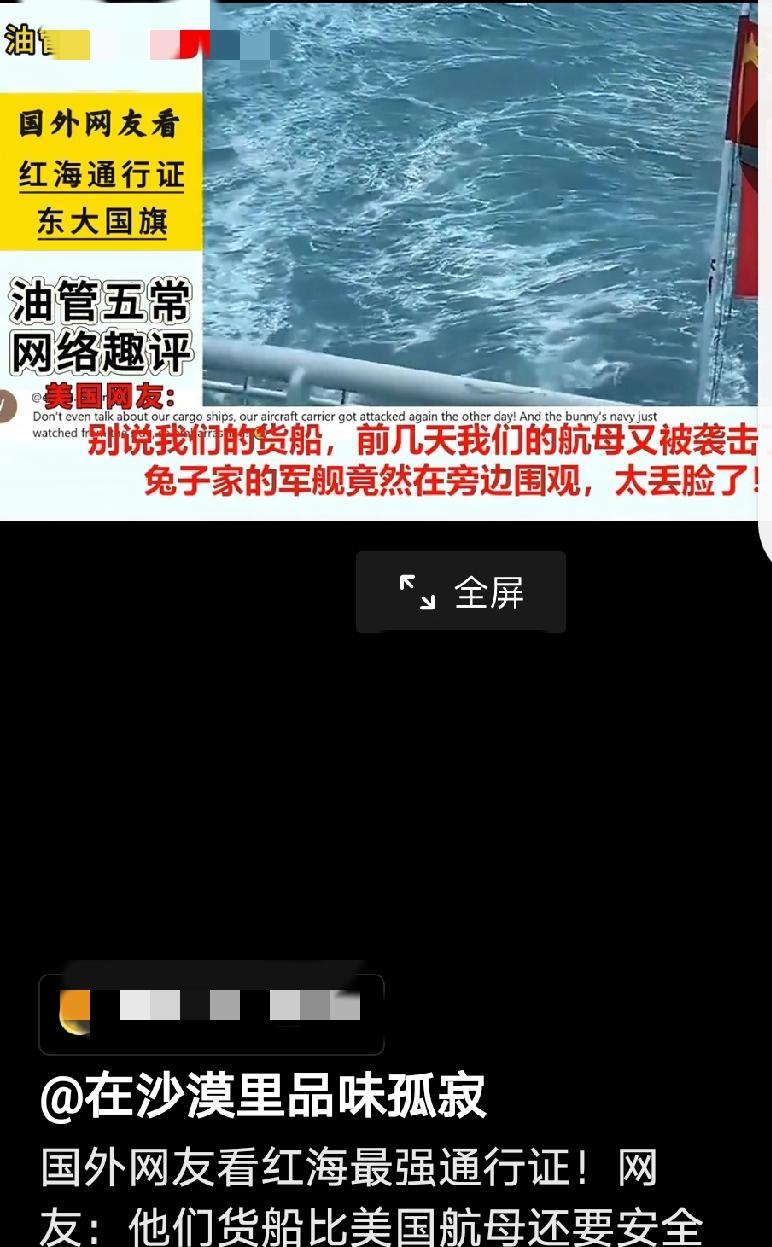 不得了，中国船的待遇就不一样，胡塞武装还亲自护送！

美国人，可能要酸溜溜的，动