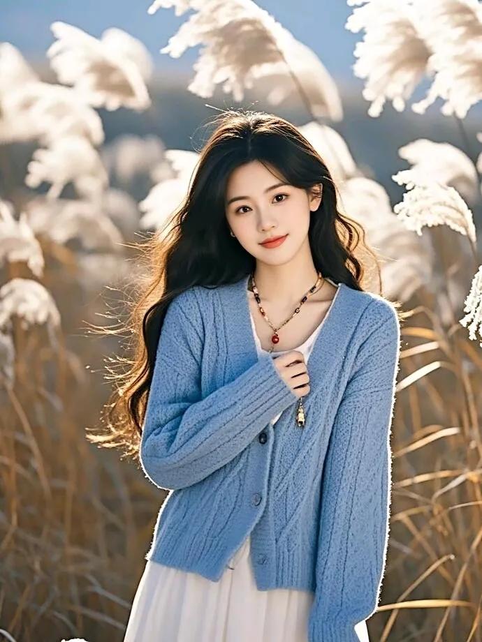 清新甜美优雅迷人分享绝美佳人照 蓝色开衫穿搭